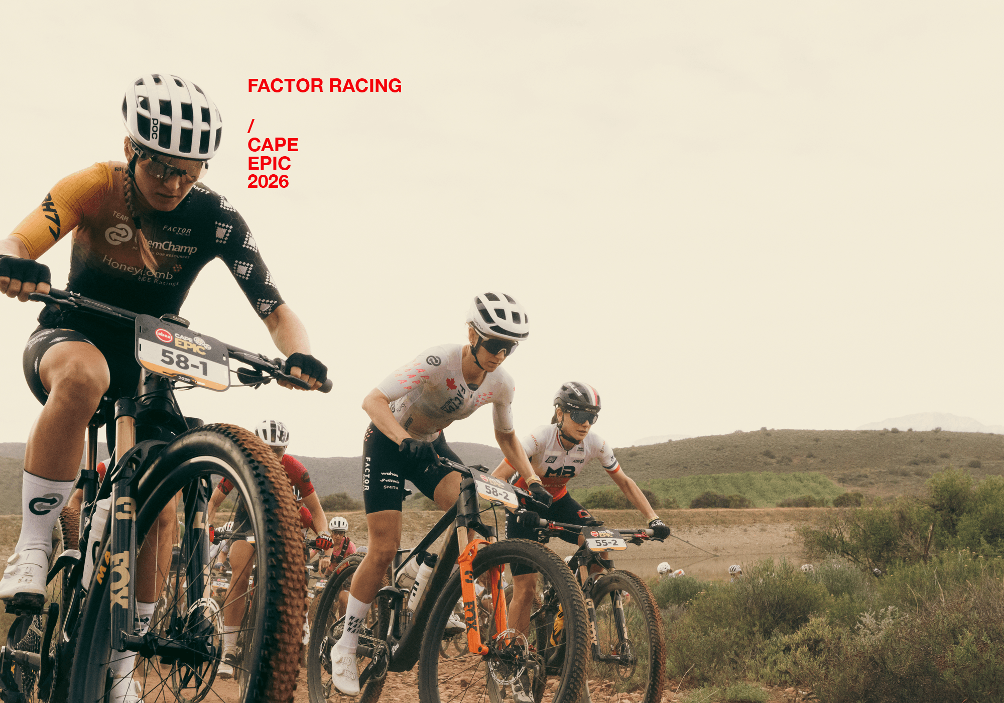 Blog hero image of Haley Hunter Smith & Hayley Preen riding Factor LANDO XC mountain bikes at South Africa's Cape Epic Race