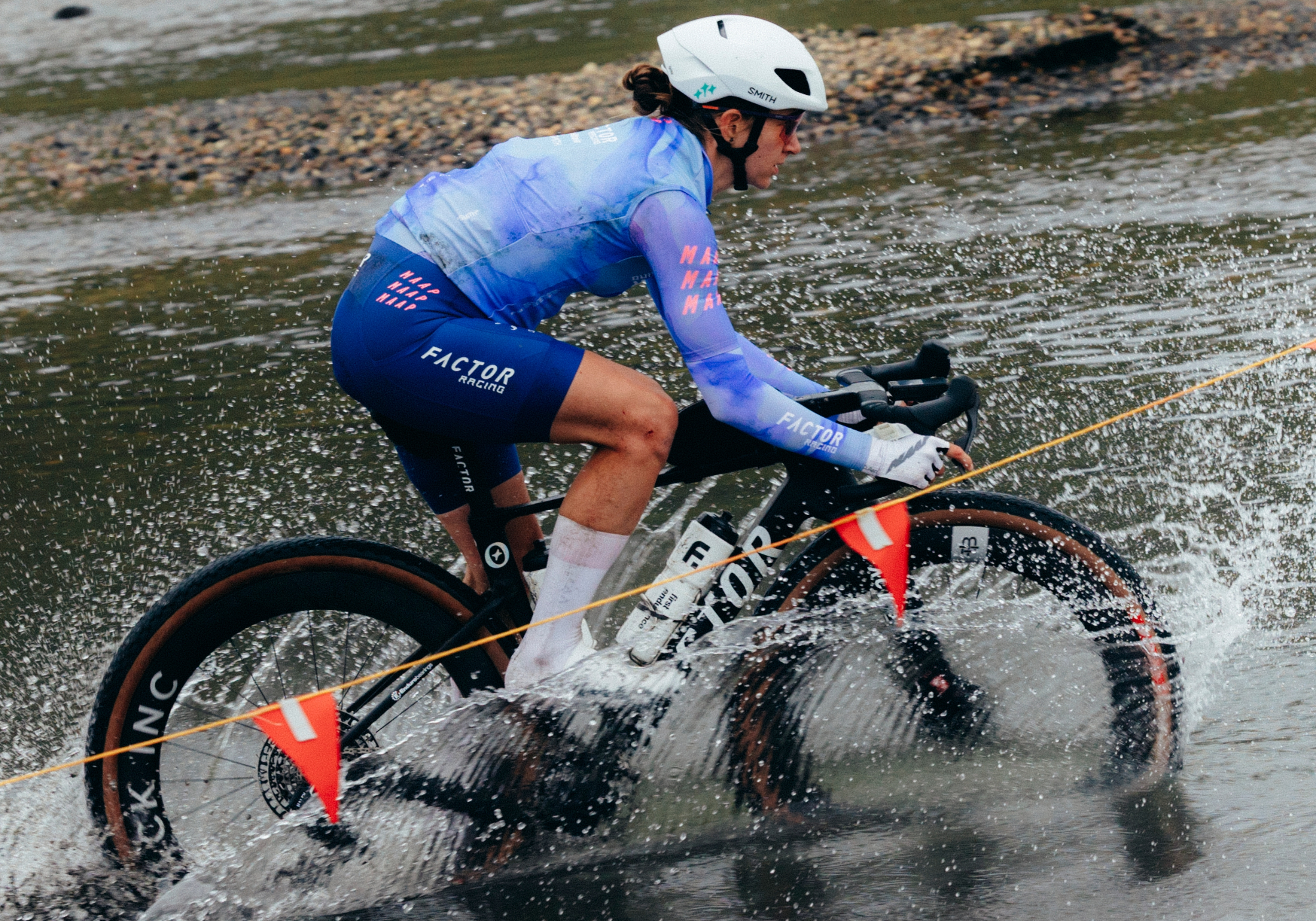 Haley Hunter Smith riding the ELARA through a river at the Rift race in Iceland