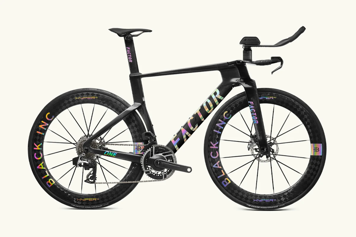 Drivetrain side view of the ONE SP in Chrome with Black Inc HYPER 62 wheels in Chrome against an off-white background.
