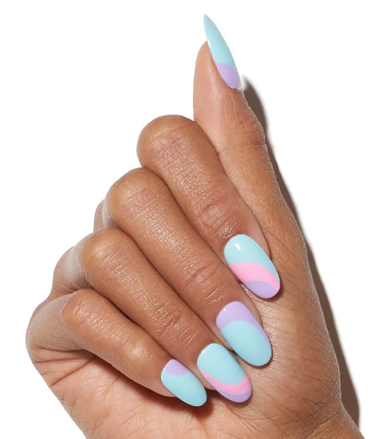 Waves of Spring Pastel Linework Nail Art Look