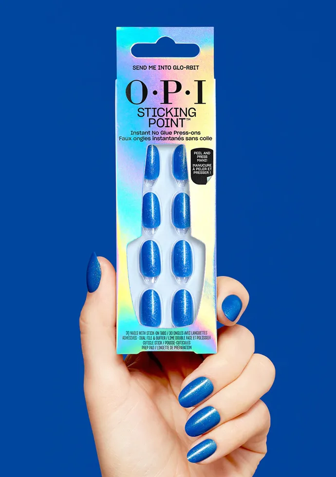 Bright Blue Nail Polish: Send Me Into Glo-Rbit Bright Blue Shimmer Press-on Nails