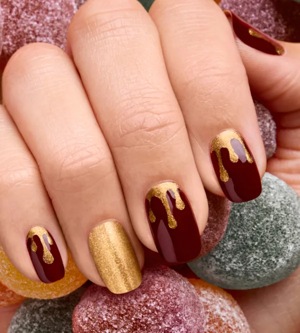 Goodie As Gold Coins Gold Drip Holiday Nail Art Look