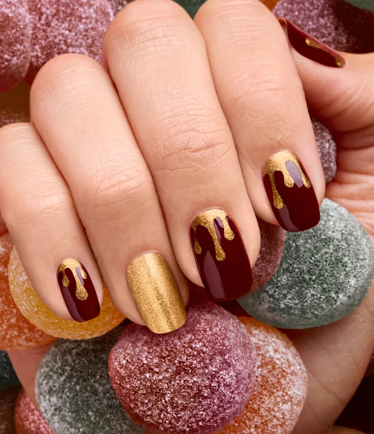 Goodie As Gold Coins Gold Drip Holiday Nail Art Look