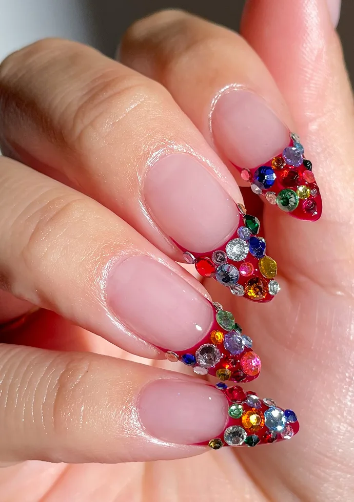 French Tip Rhinestone Nails French Tip Rhinestone Nails