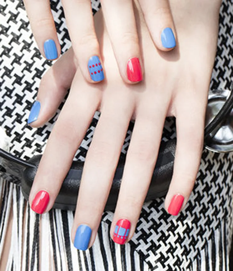 Jazz Hands Red & Blue Two-Tone Nail Art Look
