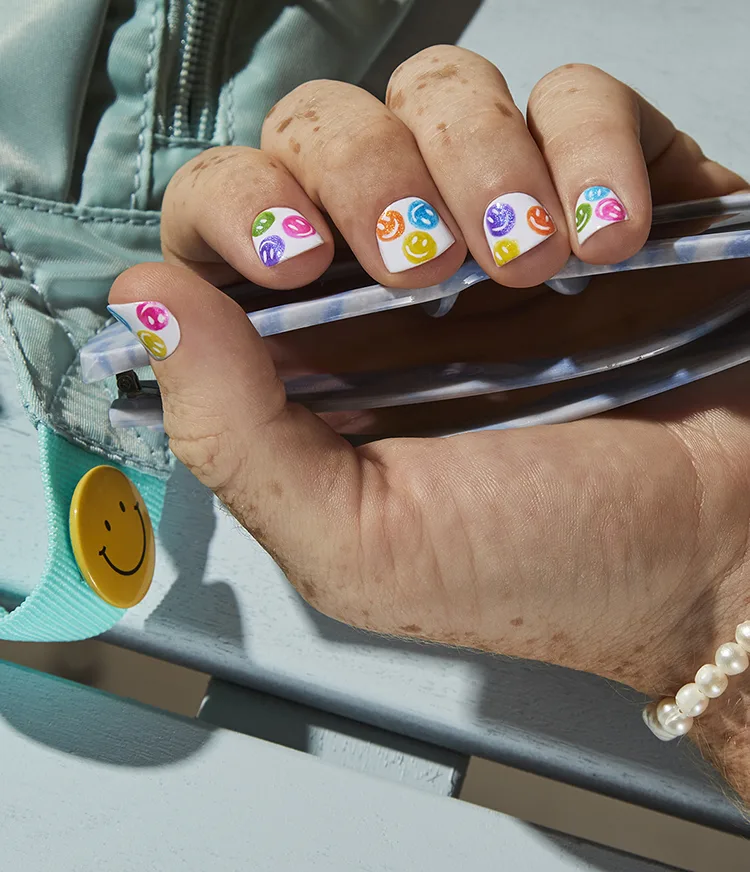 Think Happy! Smiley Face & Multi-Colored Nail Art Look