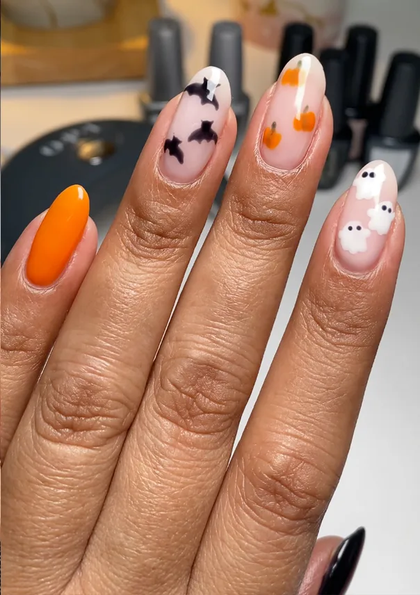 Bat, Pumpkin, and Ghost Nails