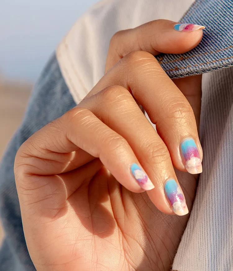 Pacific Coastal Skyway Colorful Cloud Nail Art Look