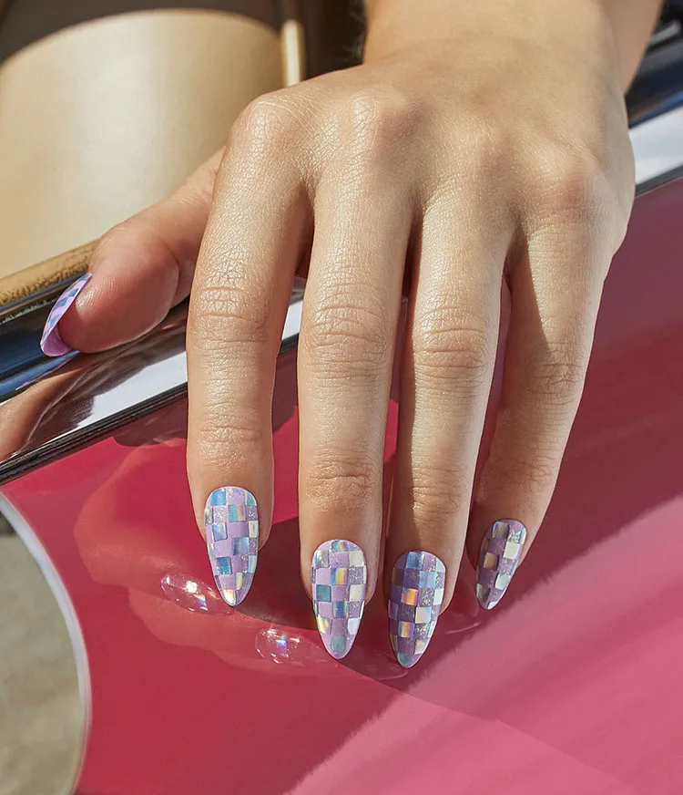 Pixels Unlocked Spring Holographic Checkered Nail Art Look