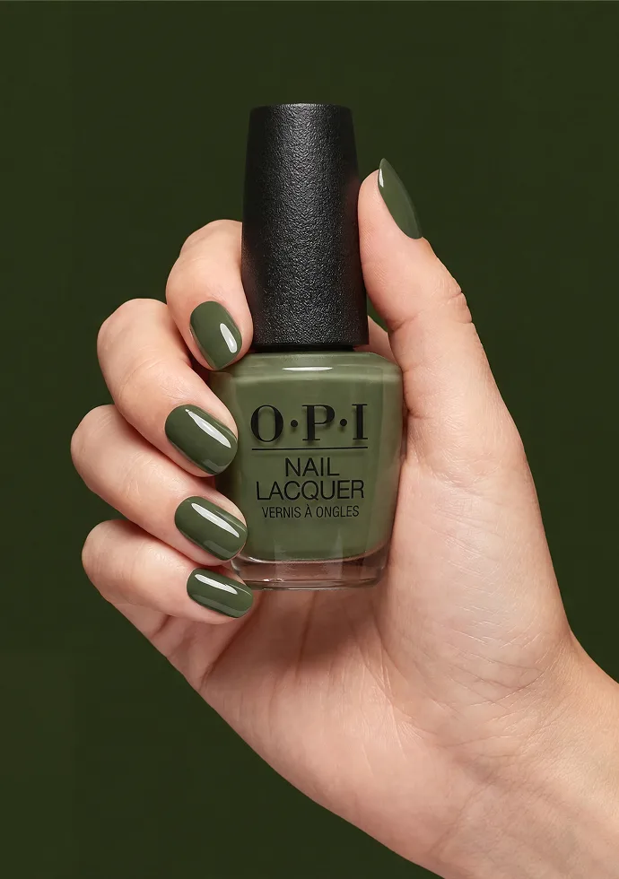 Suzi - The First Lady of Nails: A deep army green nail polish that commands attention