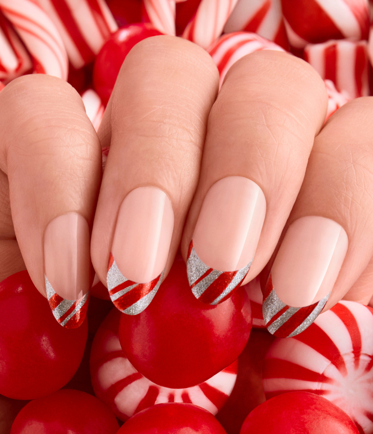 Candy Paint Job DIY Metallic French Tip Candy Cane Holiday Nail