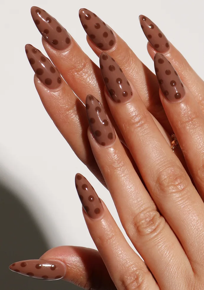 Brown Polka Dot Nails ft. GelColor x GELevate™ Soft Gel Tips