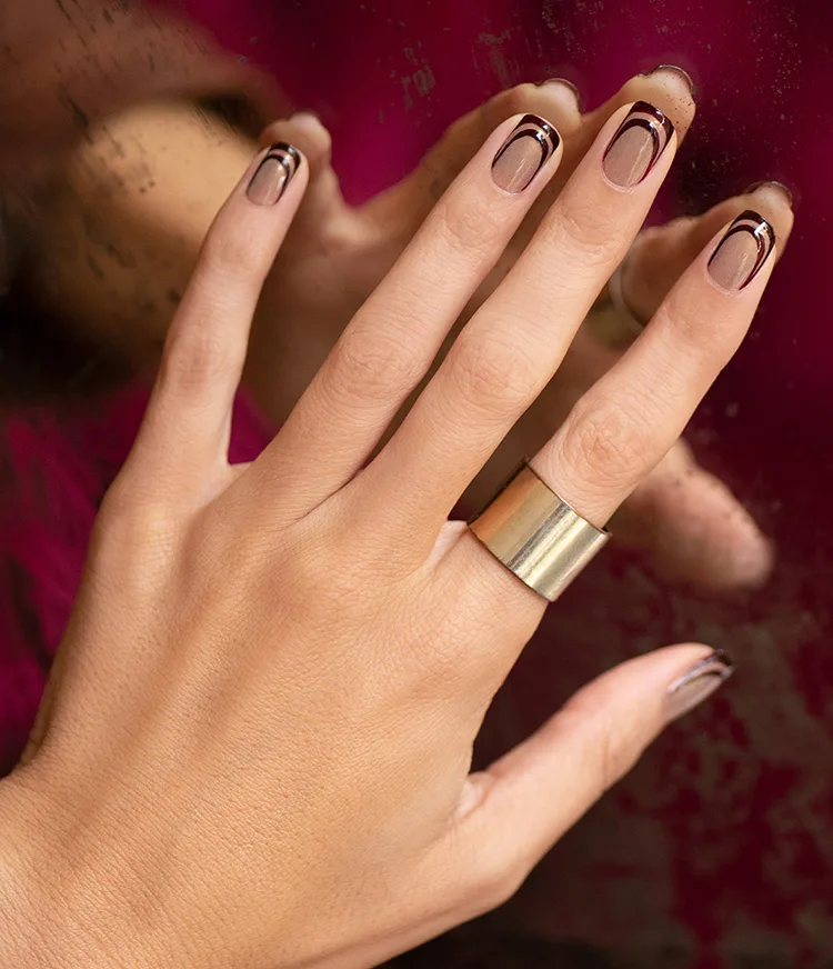 Rose Gold Arches & Neutral Linework Nail Art Look