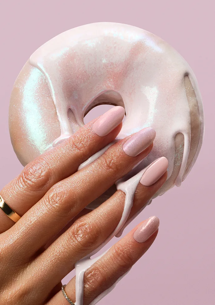 The viral glazed donut manicure: “Donut Disturb” delivers that pearly, light-catching sheen that made glazed nails famous