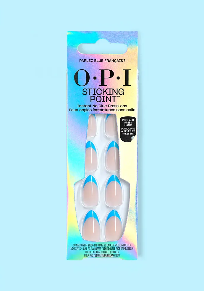 Bright Blue Nails: Parlez Blue Francais Neon Blue French Tip Manicure No-glue Press-on Nails