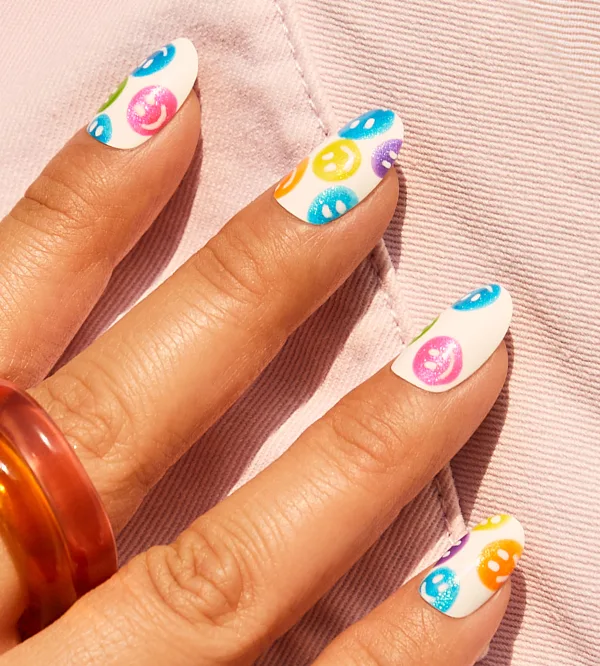 Think Happy! Neon Smiley Face Nail Art Look