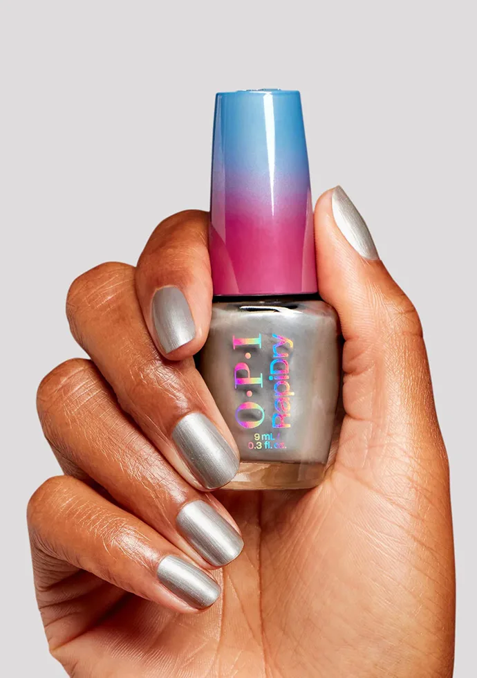 A Silver of a Sec is a silver shimmer polish that dries in gold medal time