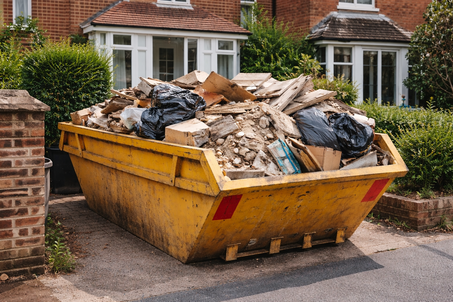 skip hire Brighton construction and household waste in driveway