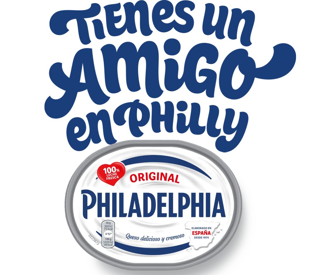 Tienes un amigo en Philly escrito encima de una tostada con queso crema