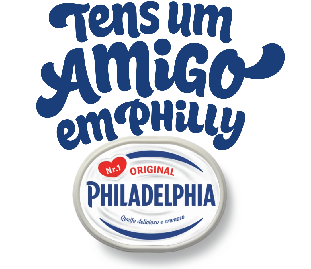 Tens um amigo em Philly escrito em cima de uma tosta com queijo creme