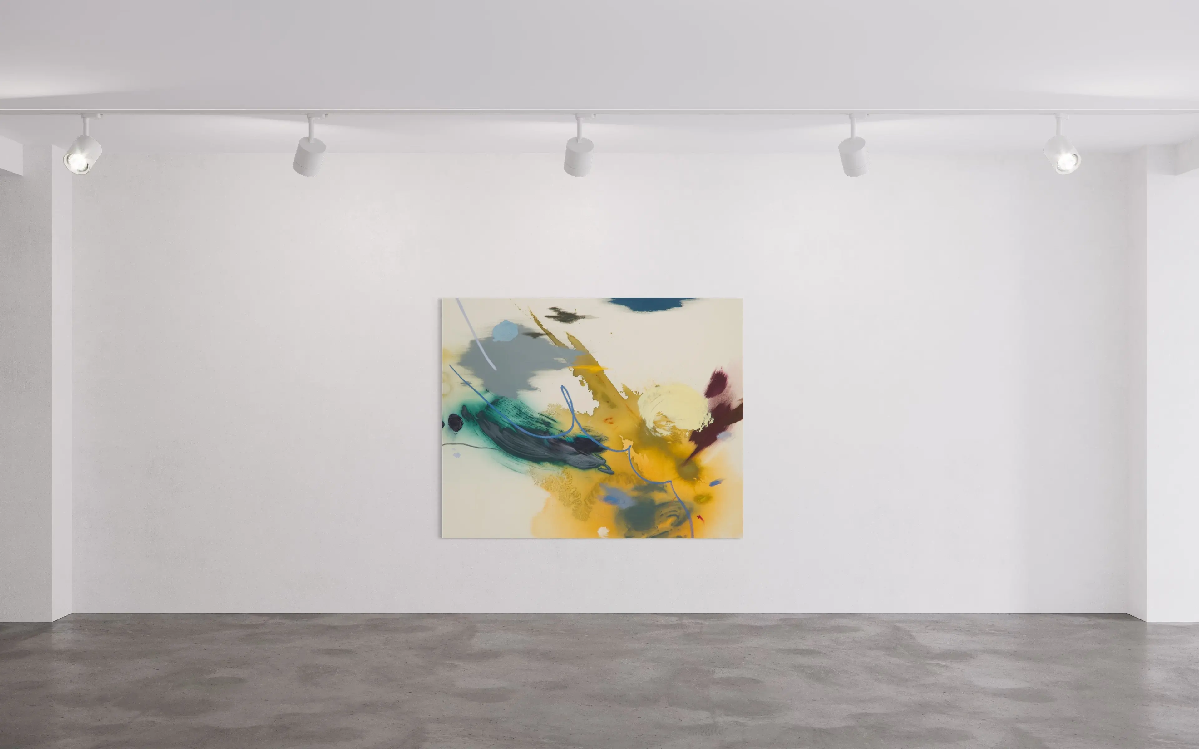 Hier sehen wir das Kunstwerk "Cloaked by Noise" in der Technik " Acryl auf Leinwand" aus dem Jahr 2026 der Berliner Künstlerin "Helen Hu", vertreten durch die zeitgenössische Hamburger Kunstgalerie "Galerie von Wegen" mit Sitz im Levantehaus in den Mönckebergstraße 7. 