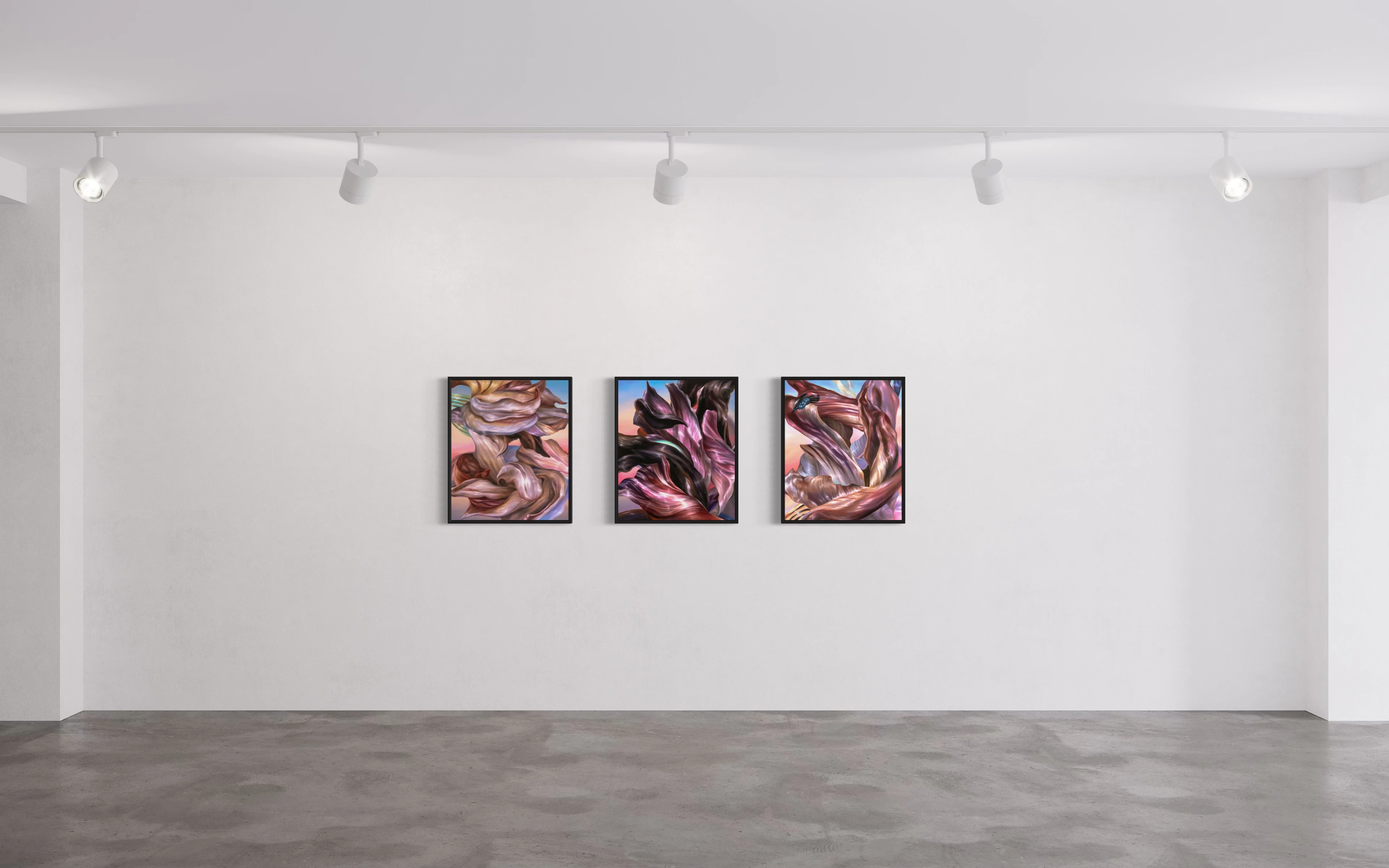 Hier sehen wir das Kunstwerk "Pink" als Raumansicht in der Technik "Öl auf Leinwand" aus dem Jahr 2024 der Leipziger Künstlerin Philippa Brück, vertreten durch die zeitgenössische Hamburger Kunstgalerie "Galerie von Wegen" im Levantehaus in den Mönckebergstraße 7. 