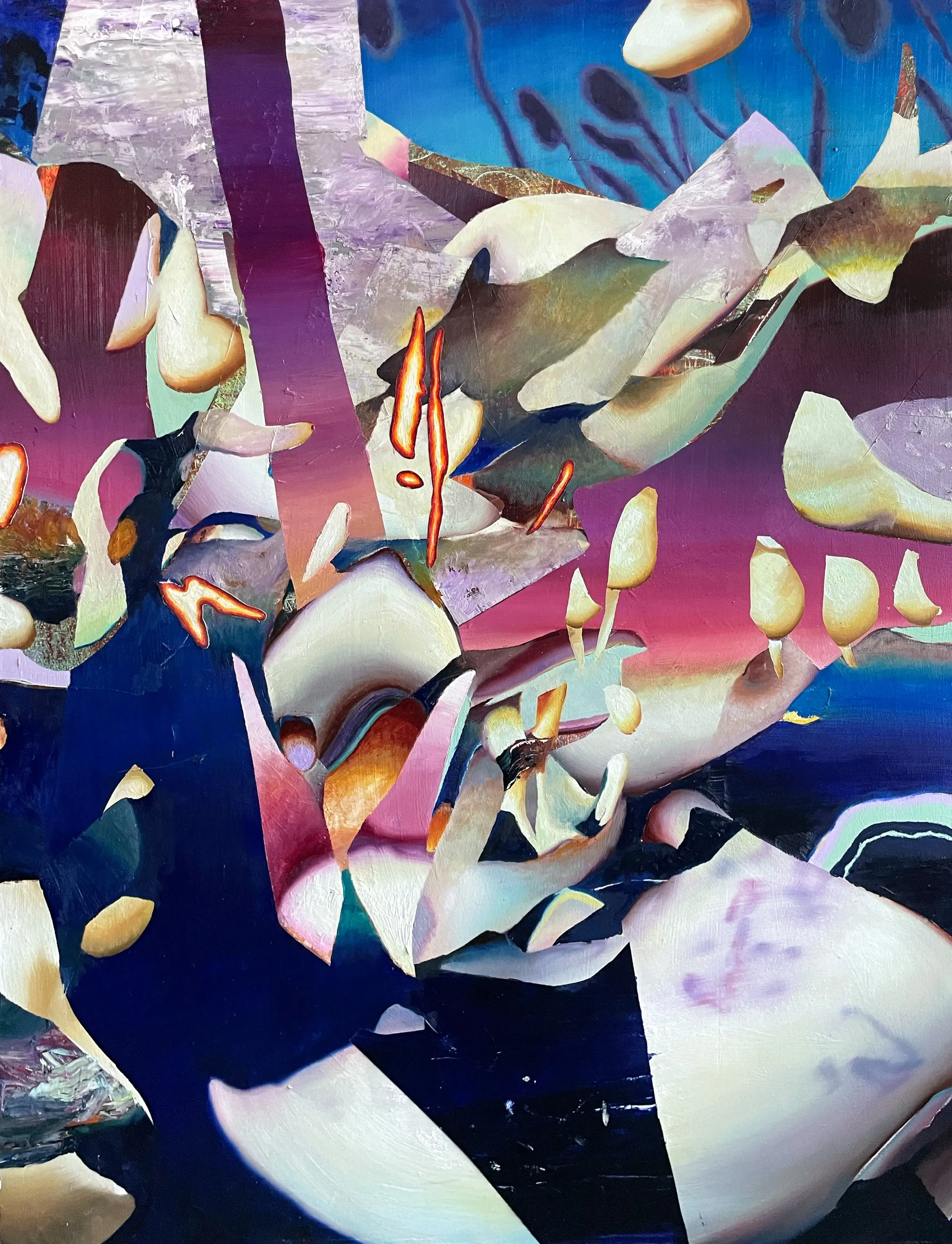 Hier sehen wir das Kunstwerk "Some Assembly Required" in der Technik "Öl & Mischtechnik auf Leinwand" aus dem Jahr 2026 des Hamburger Künstlers "Jakob Scheidt", vertreten durch die zeitgenössische Hamburger Kunstgalerie "Galerie von Wegen" mit Sitz im Levantehaus in den Mönckebergstraße 7. 