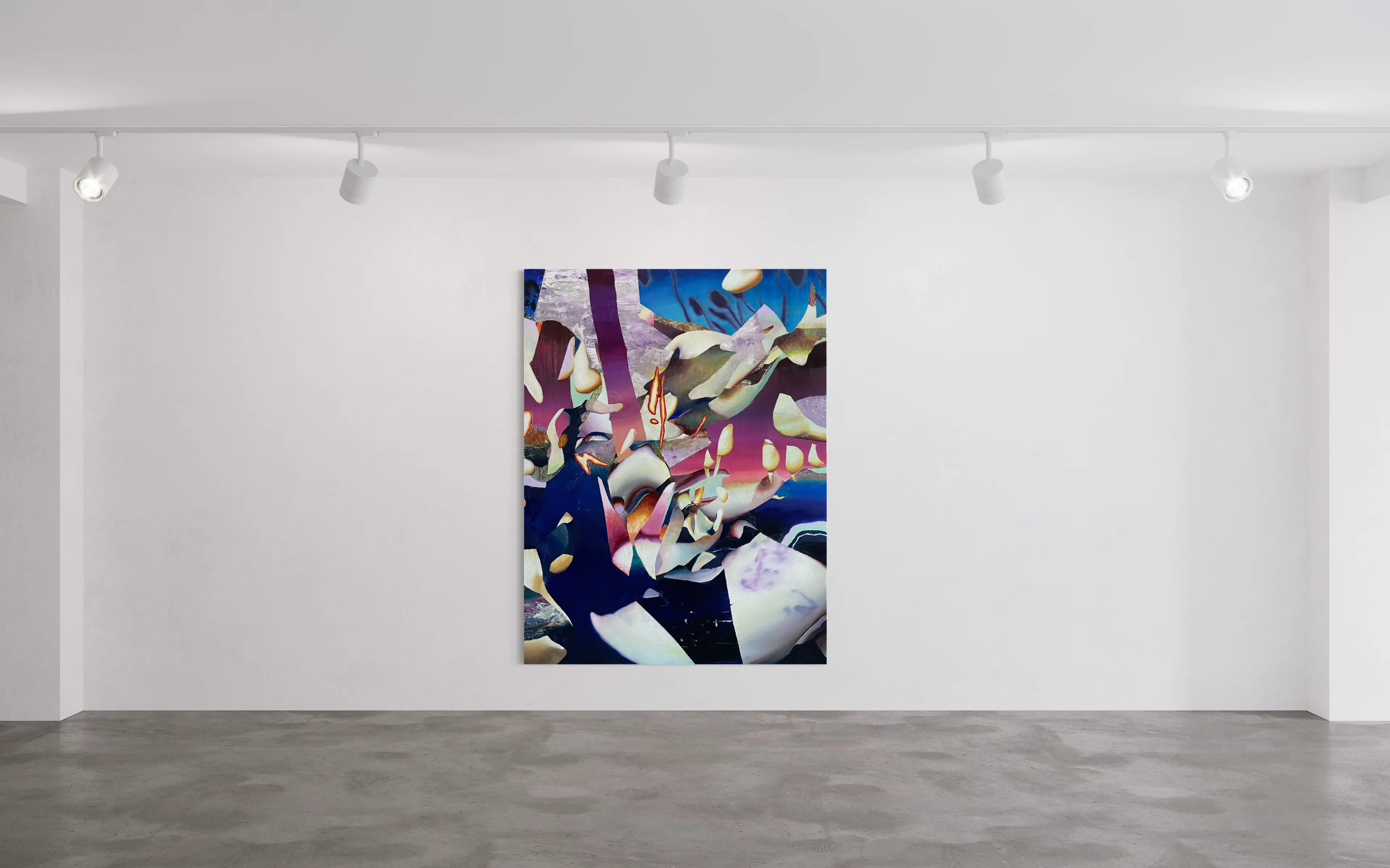 Hier sehen wir das Kunstwerk "Some Assembly Required" in der Technik "Öl & Mischtechnik auf Leinwand" aus dem Jahr 2026 des Hamburger Künstlers "Jakob Scheidt", vertreten durch die zeitgenössische Hamburger Kunstgalerie "Galerie von Wegen" mit Sitz im Levantehaus in den Mönckebergstraße 7. 