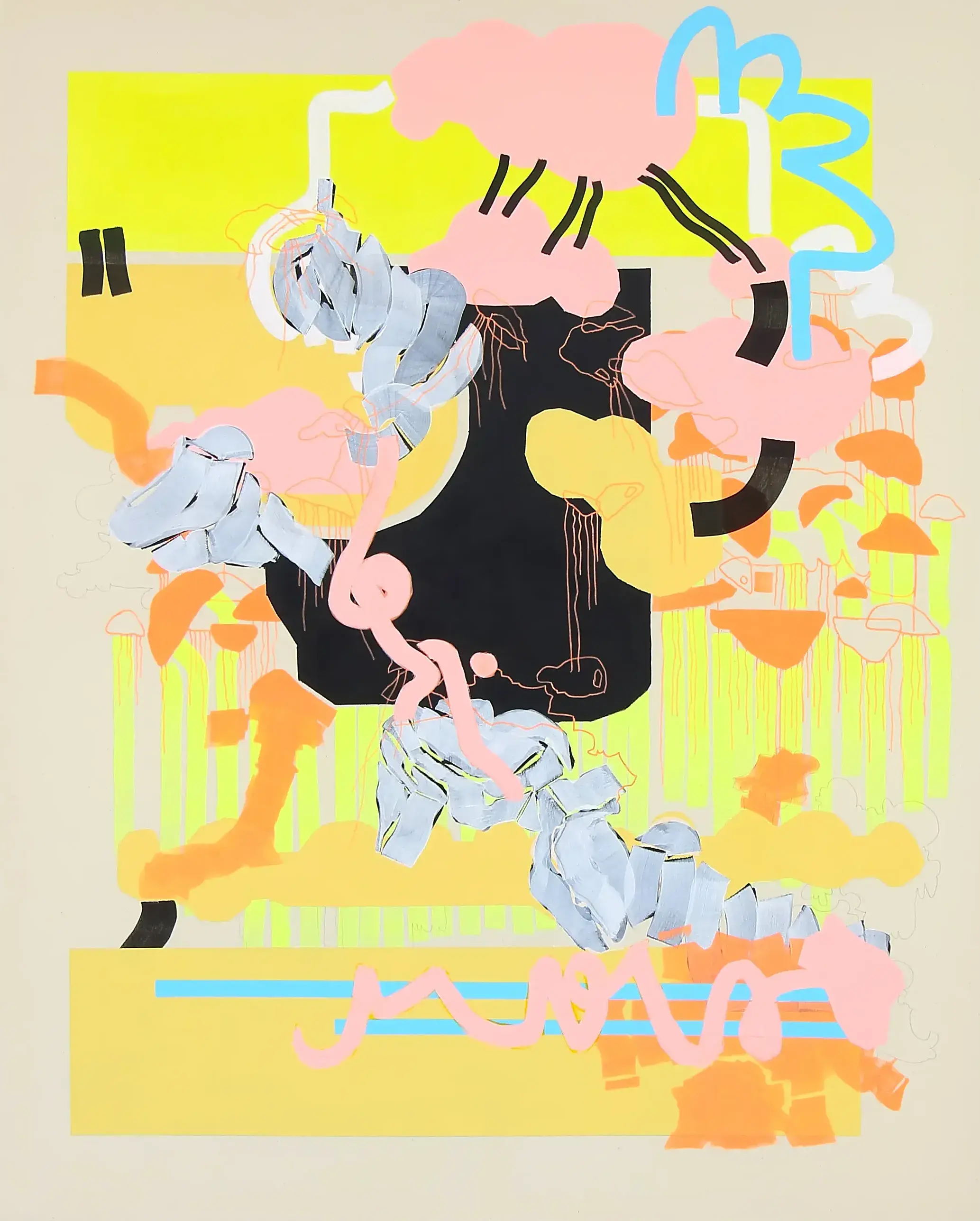 Hier sehen wir das Kunstwerk "Sheep rosé" in der Technik "Acryl, Acrylmarker und Bleistift auf Leinwand" aus dem Jahr 2025 der Berliner Künstlerin "Susanne Bonowicz", vertreten durch die zeitgenössische Hamburger Kunstgalerie "Galerie von Wegen" mit Sitz im Levantehaus in den Mönckebergstraße 7. 