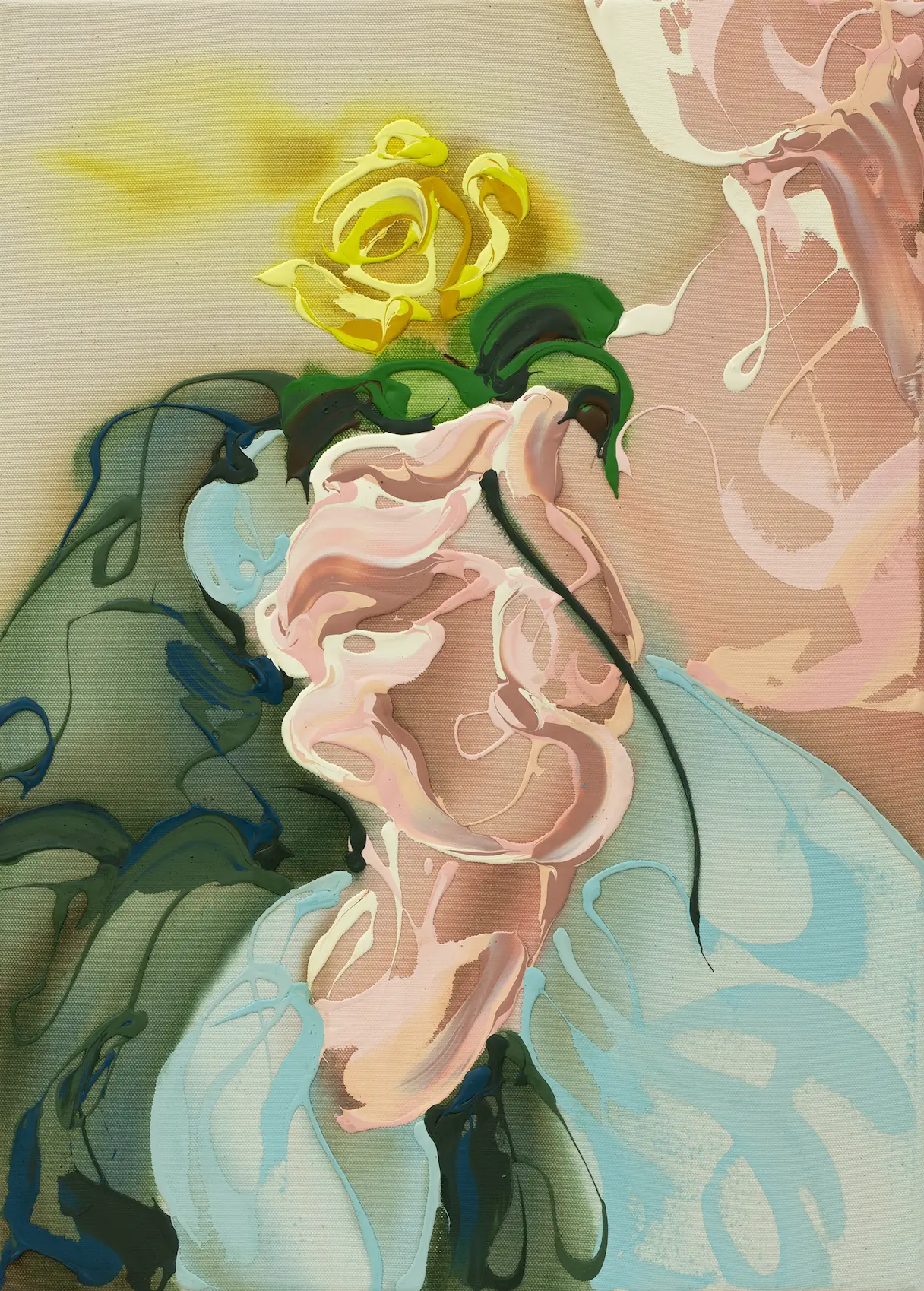 Hier sieht man das Werk "Blossoming day" aus dem Jahr 2025 des Berliner Künstlers "Lennart Grau", vertreten durch die zeitgenössische Hamburger Kunstgalerie "Galerie von Wegen", mit Sitz im Levantehaus in der Mönckebergstraße 7.