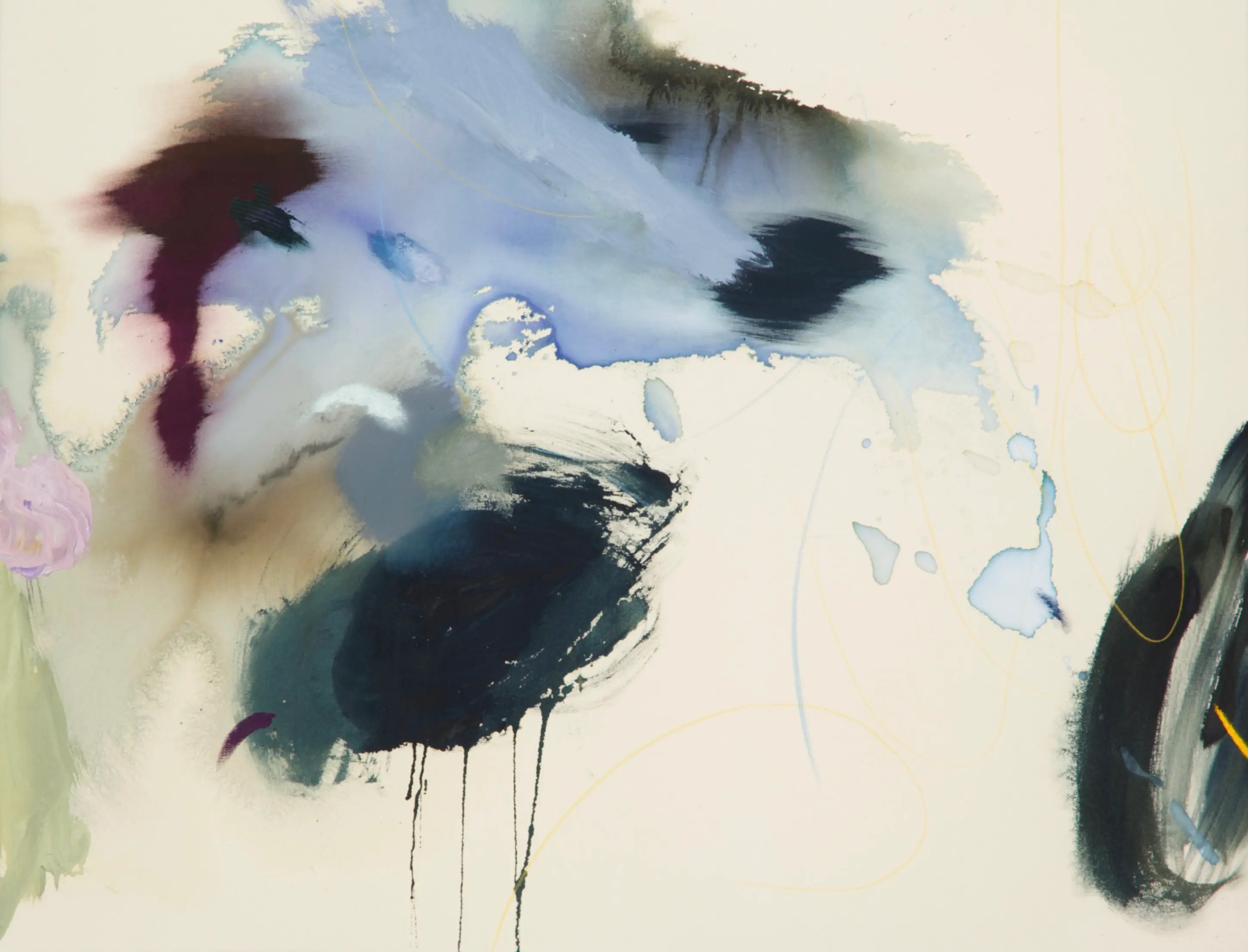 Hier sehen wir das Kunstwerk "A Field Unfolding" in der Technik "Acryl auf Leinwand" aus dem Jahr 2026 der Berliner Künstlerin "Helen Hu", vertreten durch die zeitgenössische Hamburger Kunstgalerie "Galerie von Wegen" mit Sitz im Levantehaus in den Mönckebergstraße 7. 