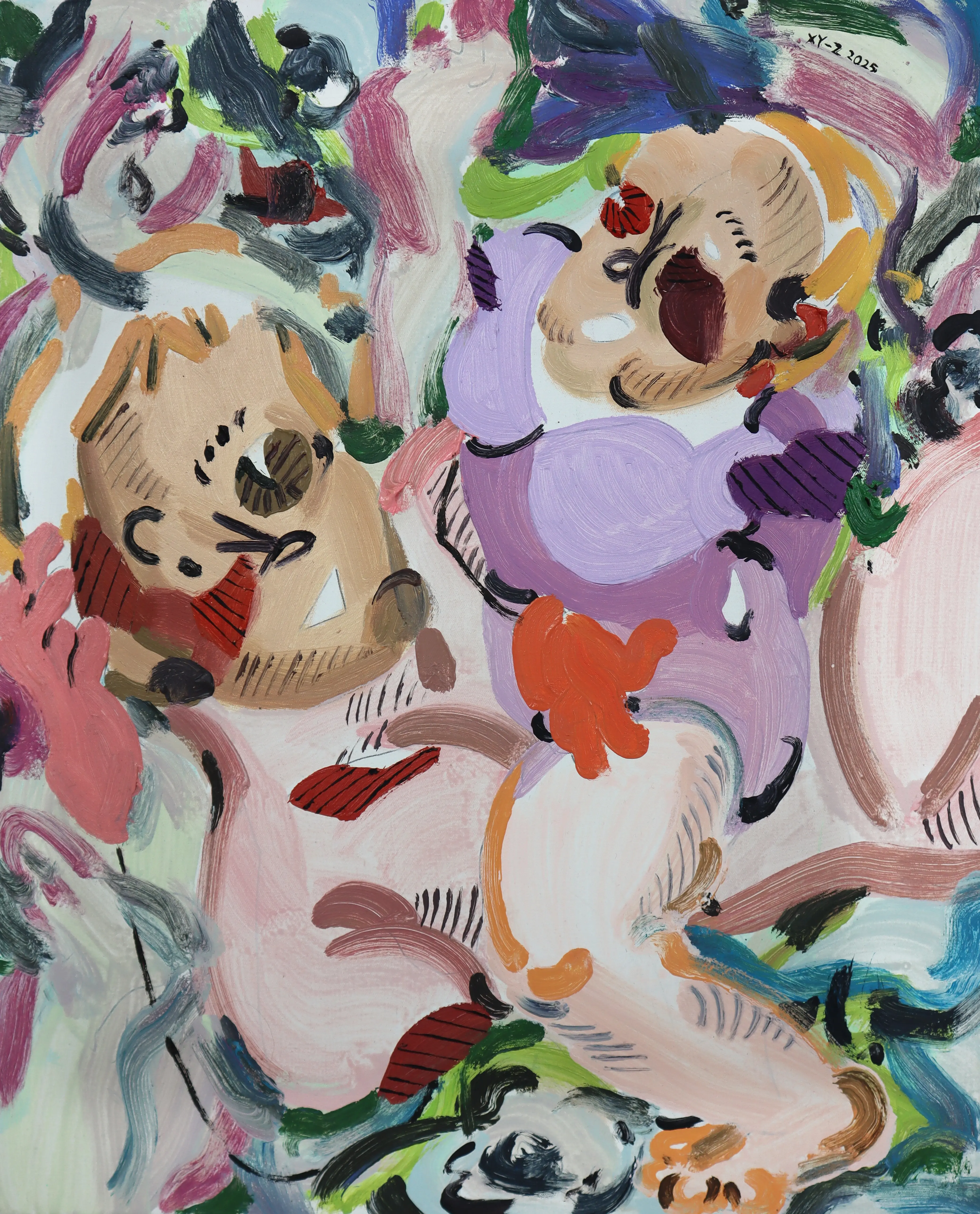 Hier sehen wir das Kunstwerk "Superhero No.1" in der Technik "Öl & Acryl auf Leinwand" aus dem Jahr 2025 der Berliner Künstlerin "Xinyan Zhang", vertreten durch die zeitgenössische Hamburger Kunstgalerie "Galerie von Wegen" mit Sitz im Levantehaus in den Mönckebergstraße 7. 