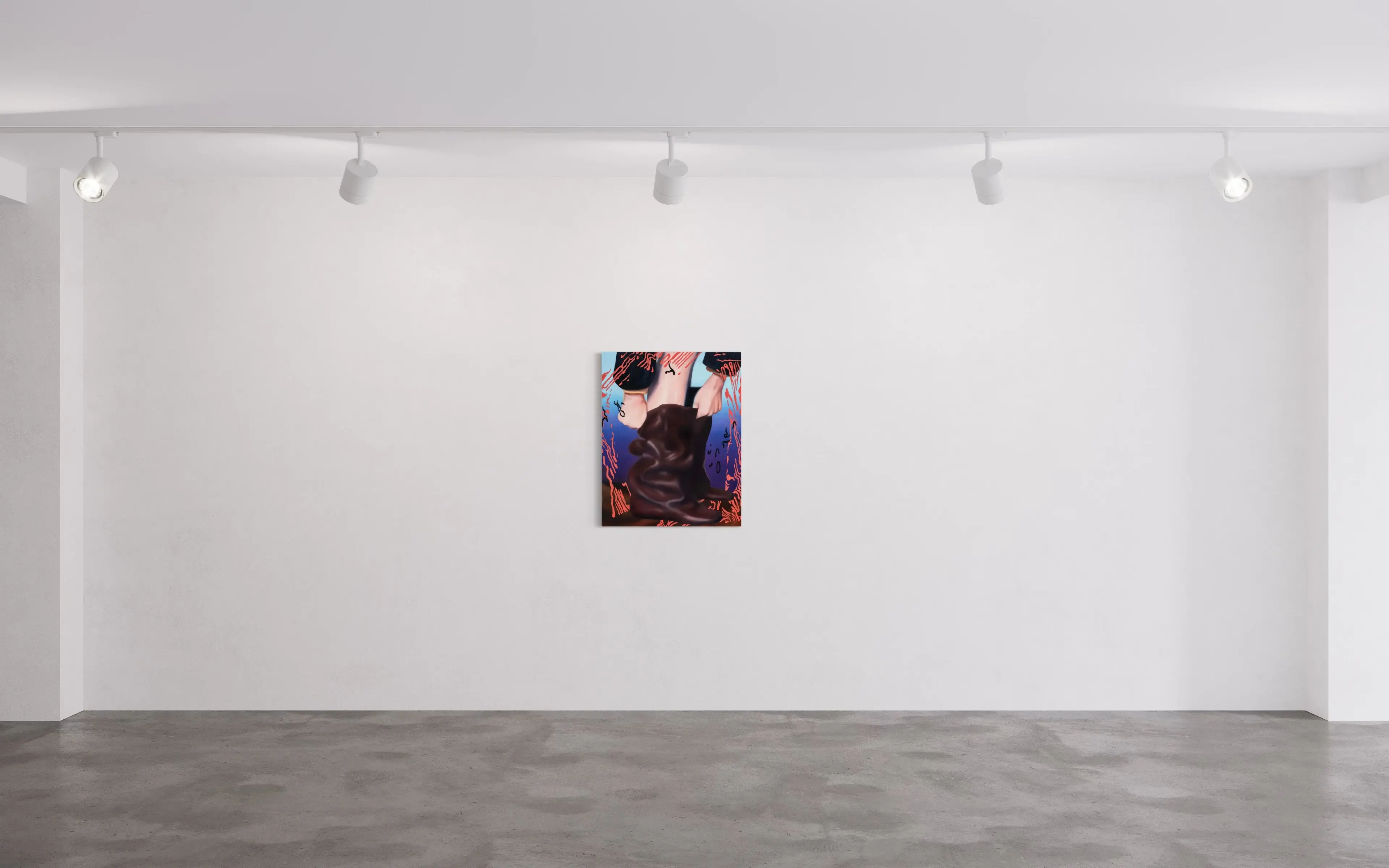 Hier sehen wir das Werk "Woken up from a dream" als Raumansicht aus dem Jahr 2024 des Leipziger Künstlers "Johannes Daniel", vertreten durch die zeitgenössische Hamburger Kunstgalerie "Galerie von Wegen" im Levantehaus in den Mönckebergstraße 7. 