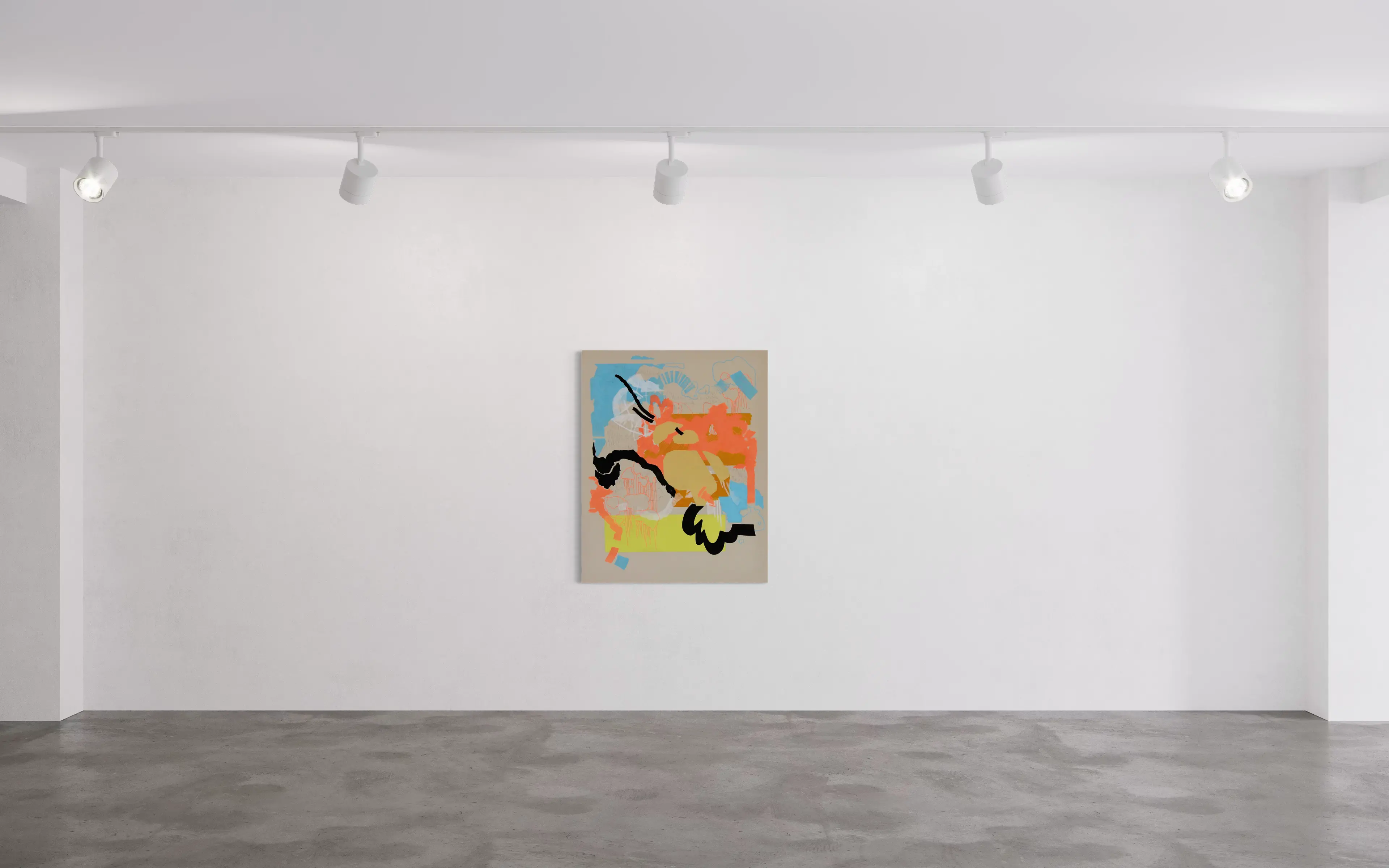 Hier sehen wir das Kunstwerk "Orange Jellyfish" Acryl, Acrylmarker und Bleistift auf Leinwand" aus dem Jahr 2025 der Berliner Künstlerin "Susanne Bonowicz", vertreten durch die zeitgenössische Hamburger Kunstgalerie "Galerie von Wegen" mit Sitz im Levantehaus in den Mönckebergstraße 7. 