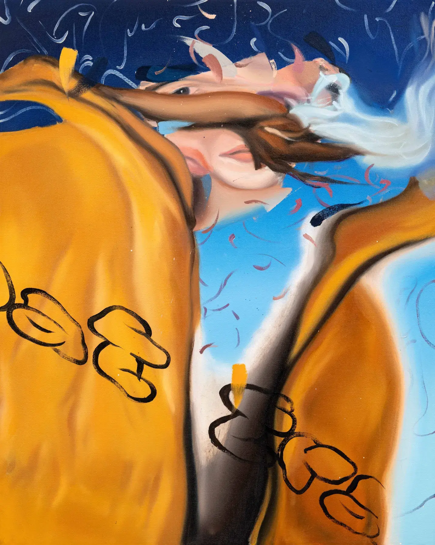 Hier sehen wir das Werk "Sing me to sleep (humdrum town)" aus dem Jahr 2023 des Leipziger Künstlers "Johannes Daniel", vertreten durch die zeitgenössische Hamburger Kunstgalerie "Galerie von Wegen" im Levantehaus in den Mönckebergstraße 7. 