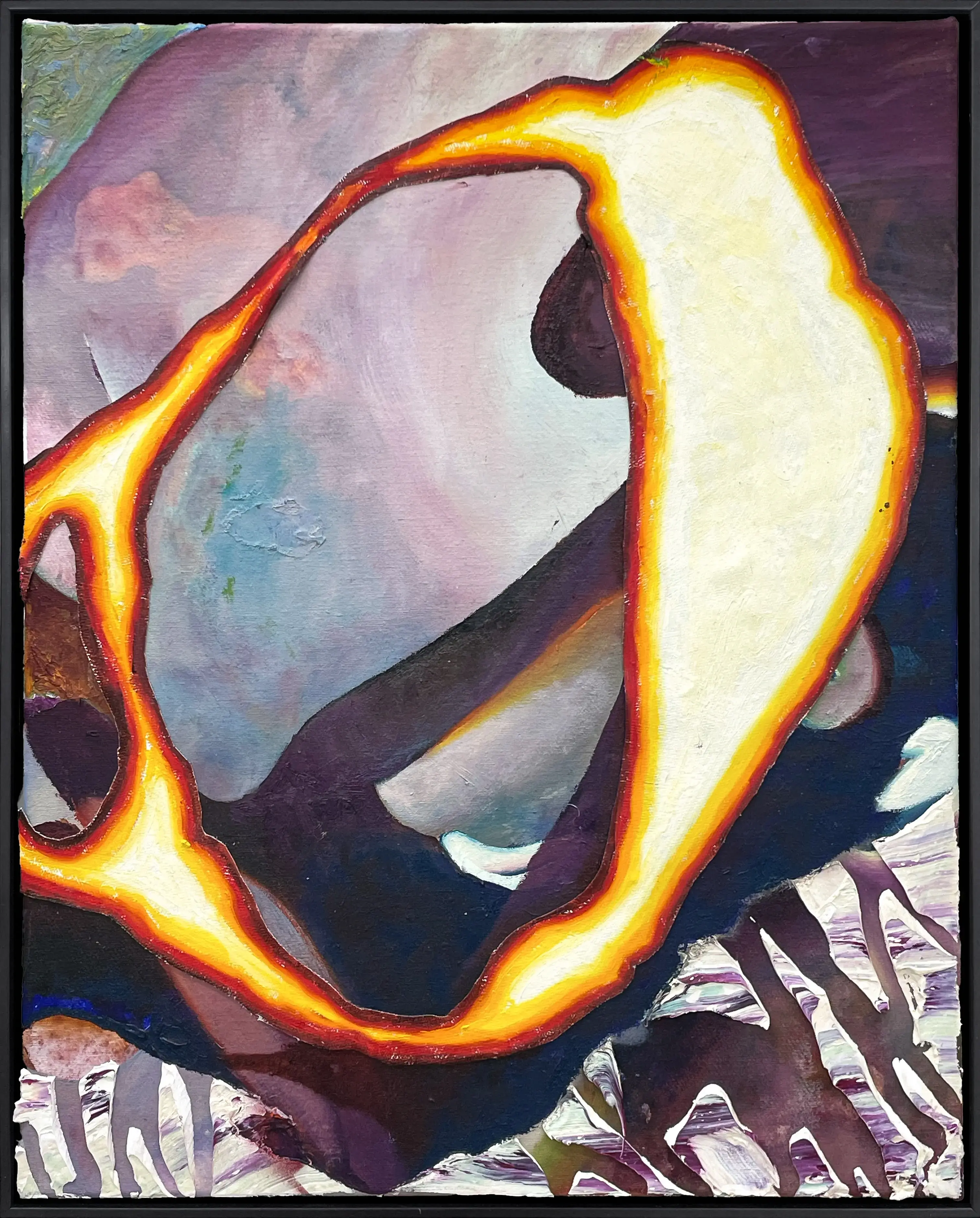 Hier sehen wir das Kunstwerk "Crush XII" in der Technik "Öl & Mischtechnik auf Leinwand" aus dem Jahr 2026 des Hamburger Künstlers "Jakob Scheidt", vertreten durch die zeitgenössische Hamburger Kunstgalerie "Galerie von Wegen" mit Sitz im Levantehaus in den Mönckebergstraße 7. 