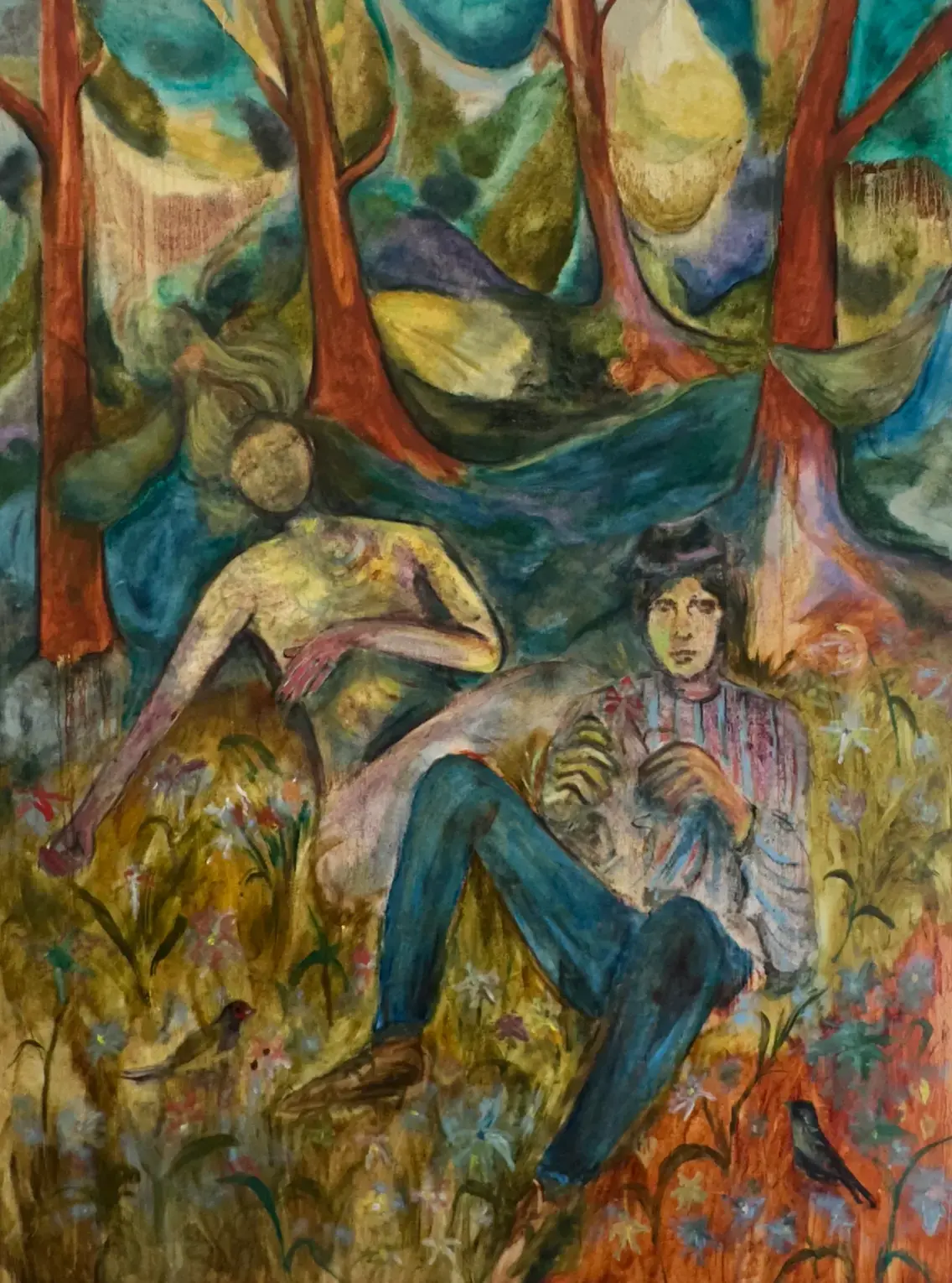 Hier sieht man das Kunstwerk "Picking a Dream" aus 2024 vom Dänischen Künstler und Maler "Lasse Thorst", vertreten durch die zeitgenössische Hamburger Kunstgalerie "Galerie von Wegen" mit Sitz im Levantehaus, in der Mönckebergstraße 7 in 20095 Hamburg.