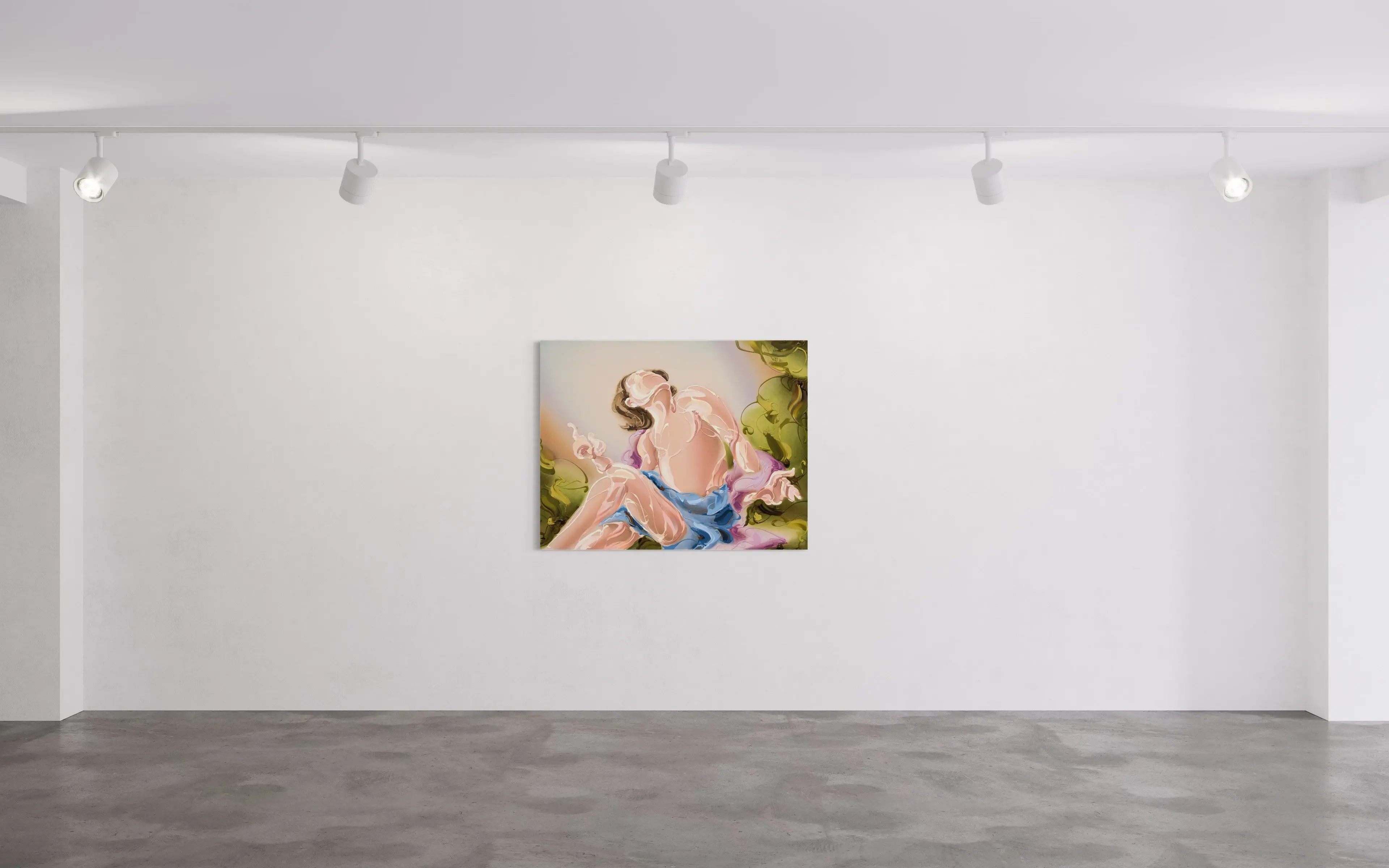 Hier sieht man das Werk "Revolting against fate" als Raumansicht aus dem Jahr 2025 des Berliner Künstlers "Lennart Grau", vertreten durch die zeitgenössische Hamburger Kunstgalerie "Galerie von Wegen", mit Sitz im Levantehaus in der Mönckebergstraße 7.