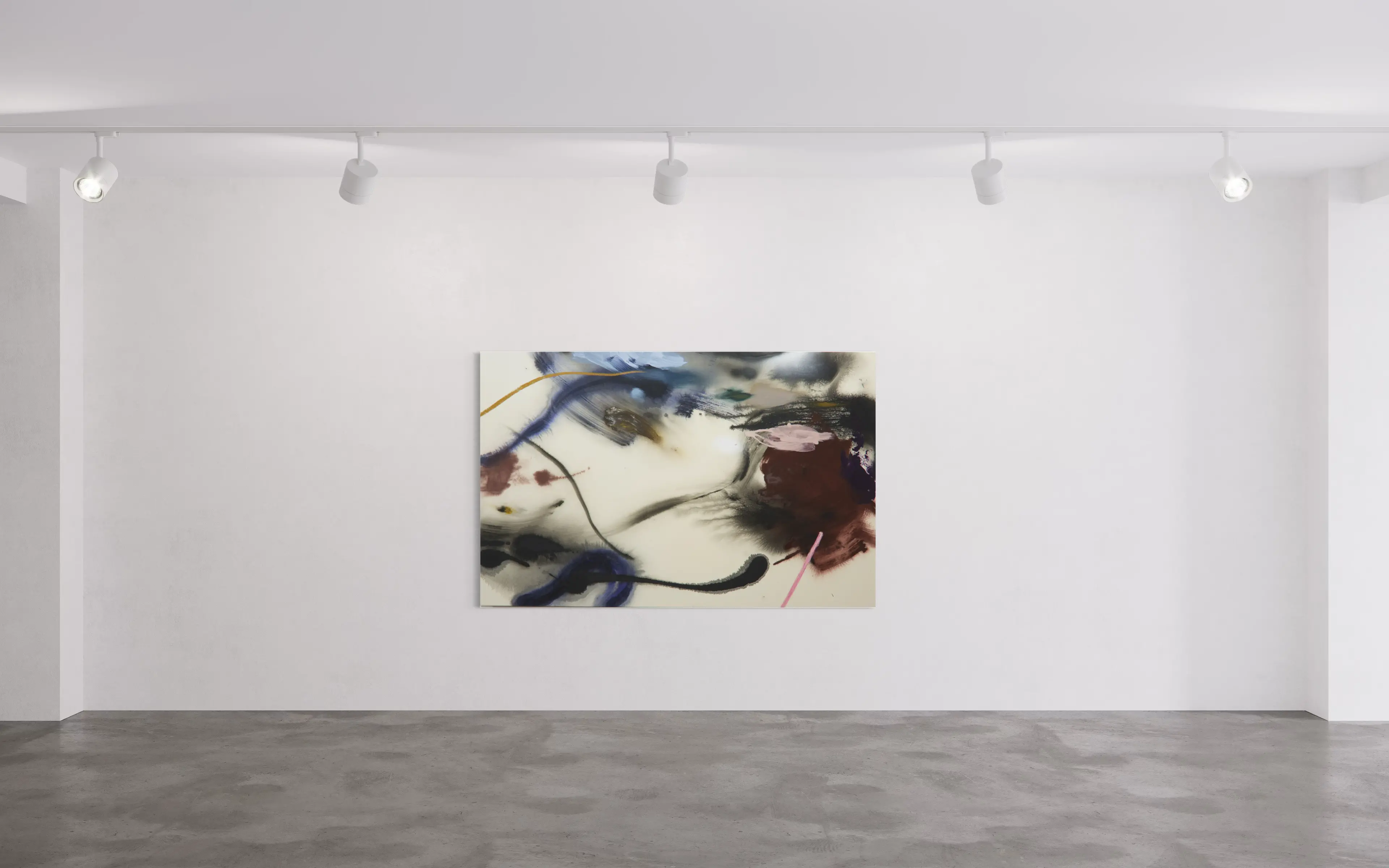 Hier sehen wir das Kunstwerk "Shards of Blue Fell to the Ground" in der Technik "Acryl auf Leinwand" aus dem Jahr 2025 der Berliner Künstlerin "Helen Hu", vertreten durch die zeitgenössische Hamburger Kunstgalerie "Galerie von Wegen" mit Sitz im Levantehaus in den Mönckebergstraße 7. 