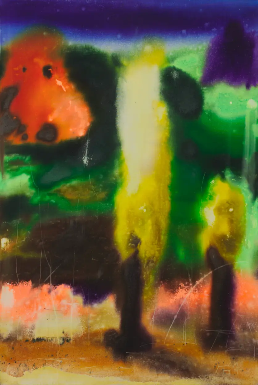 Hier sieht man das Kunstwerk "Fallen paradise two" aus 2025 von dem Berliner Künstler und Maler "Christian August", vertreten durch die zeitgenössische Hamburger Kunstgalerie "Galerie von Wegen" mit Sitz im Levantehaus, in der Mönckebergstraße 7 in 20095 Hamburg.