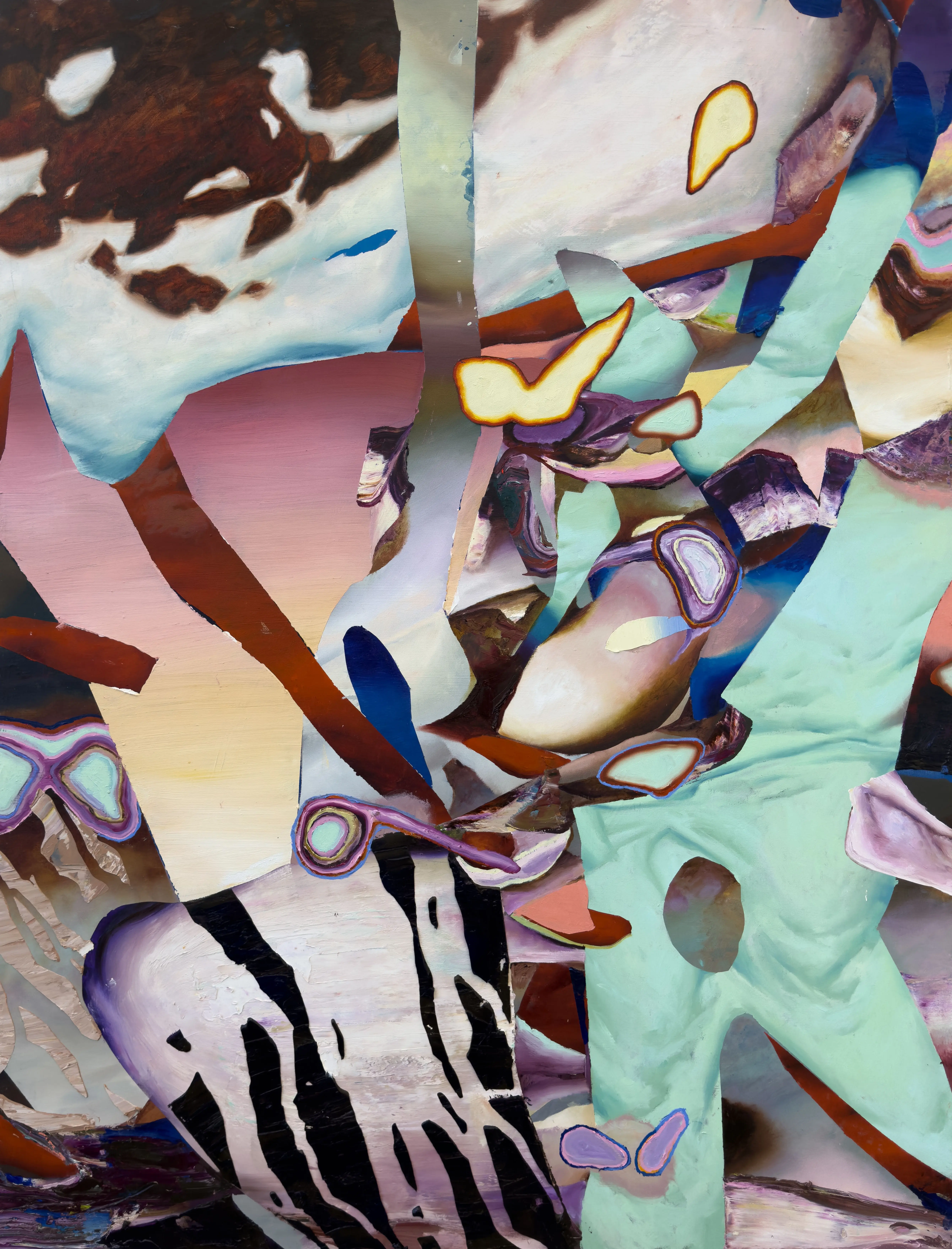Hier sehen wir das Kunstwerk "Some Assembly Required II" in der Technik "Öl & Mischtechnik auf Leinwand" aus dem Jahr 2026 des Hamburger Künstlers "Jakob Scheidt", vertreten durch die zeitgenössische Hamburger Kunstgalerie "Galerie von Wegen" mit Sitz im Levantehaus in den Mönckebergstraße 7. 