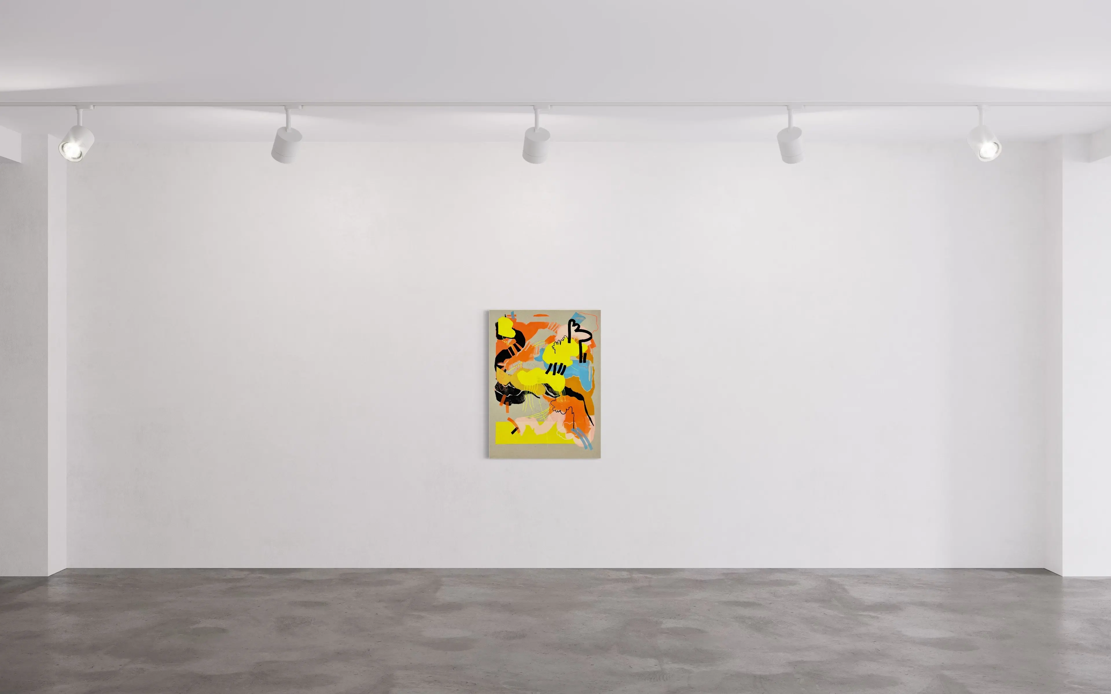 Hier sehen wir das Kunstwerk "Lovely January" in der Technik "Acryl, Acrylmarker und Bleistift auf Leinwand" aus dem Jahr 2026 als Raumansicht der Berliner Künstlerin "Susanne Bonowicz", vertreten durch die zeitgenössische Hamburger Kunstgalerie "Galerie von Wegen" mit Sitz im Levantehaus in den Mönckebergstraße 7. 