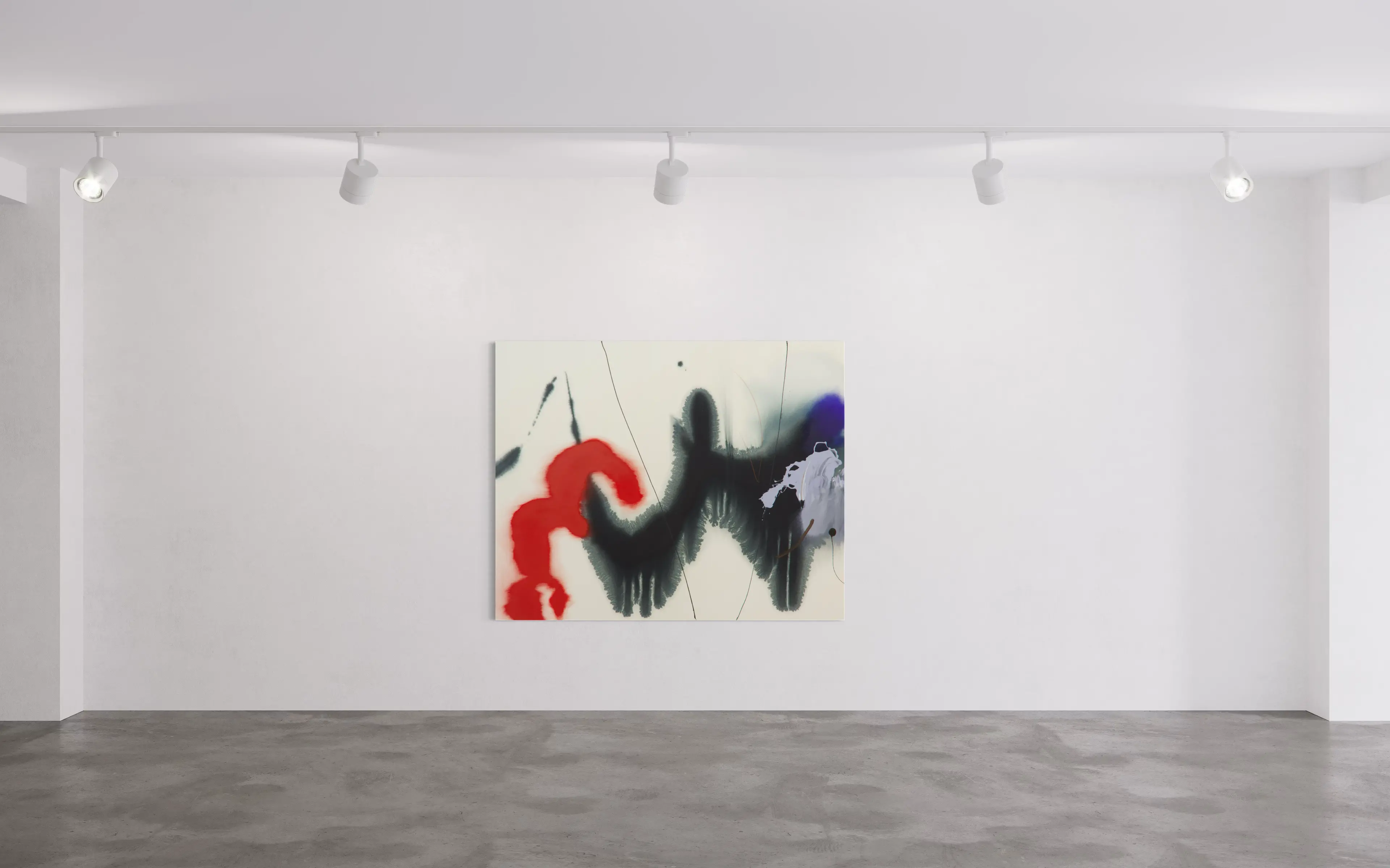 Hier sehen wir das Kunstwerk "At All" in der Technik "Acryl auf Leinwand" aus dem Jahr 2025 als Raumansicht der Berliner Künstlerin "Helen Hu", vertreten durch die zeitgenössische Hamburger Kunstgalerie "Galerie von Wegen" mit Sitz im Levantehaus in den Mönckebergstraße 7. 