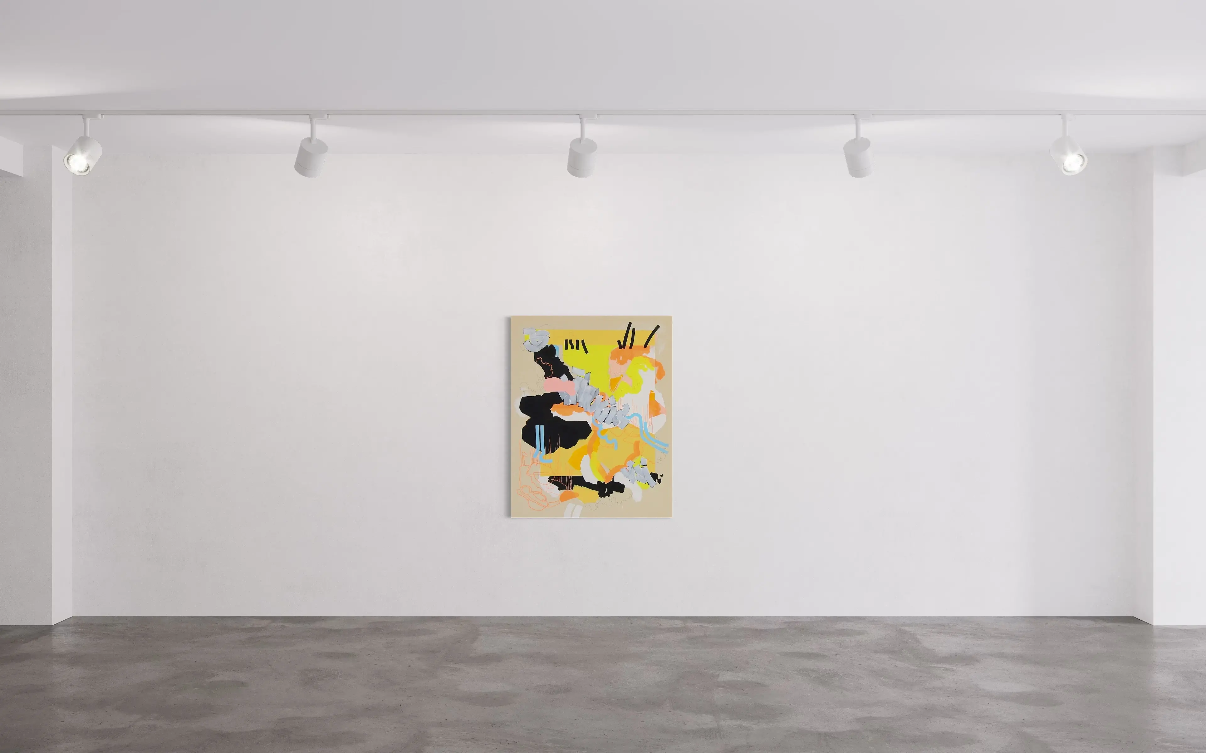 Hier sehen wir das Kunstwerk "By now, there are also parrots in Berlin`s parks" in der Technik "Acryl, Acrylmarker und Bleistift auf Leinwand" aus dem Jahr 2025 als Raumansicht der Berliner Künstlerin "Susanne Bonowicz", vertreten durch die zeitgenössische Hamburger Kunstgalerie "Galerie von Wegen" mit Sitz im Levantehaus in den Mönckebergstraße 7. 