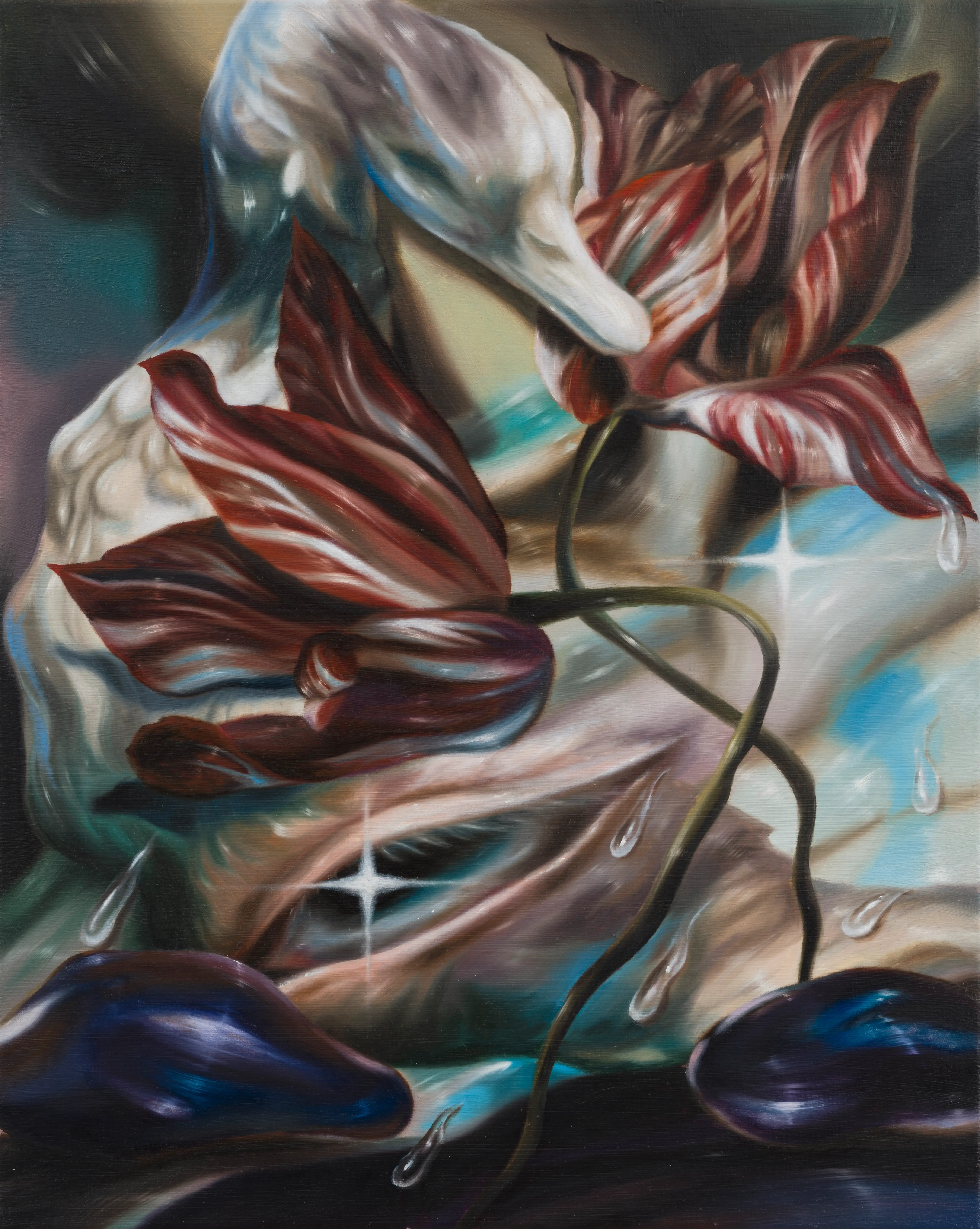 Hier sehen wir das Kunstwerk "A few Melodies" in der Technik "Öl auf Leinwand" aus dem Jahr 2025 der Leipziger Künstlerin "Philippa Brück", vertreten durch die zeitgenössische Hamburger Kunstgalerie "Galerie von Wegen" im Levantehaus in den Mönckebergstraße 7 in 20095 Hamburg. 