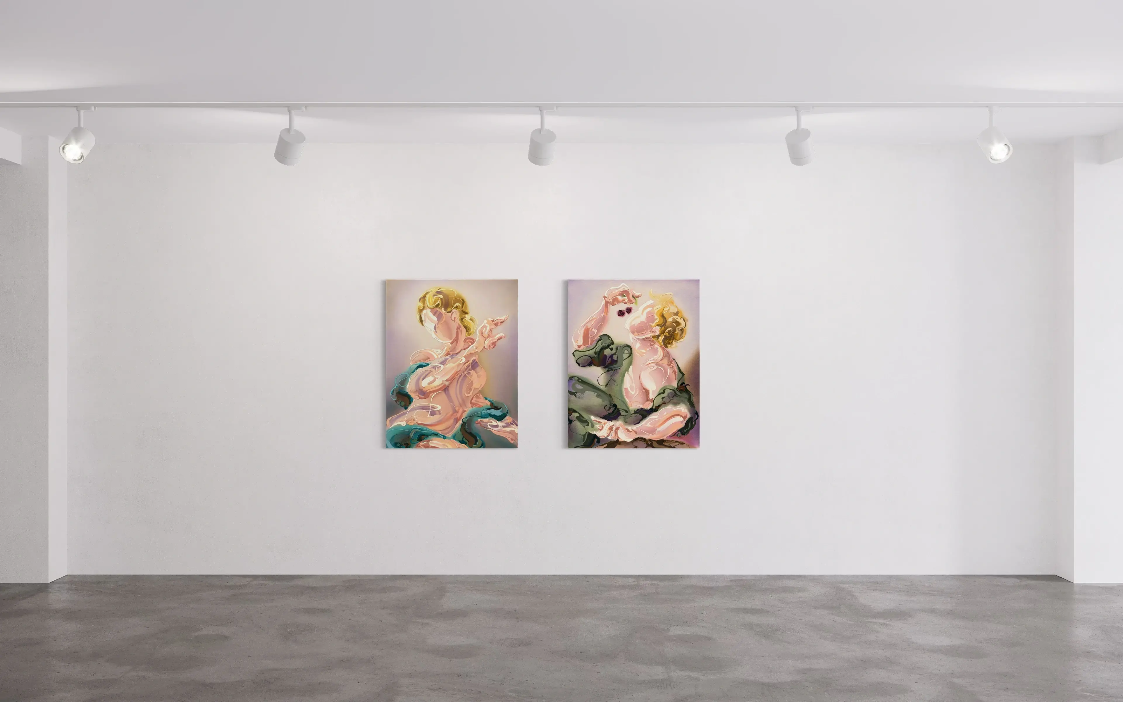 Hier sieht man das Werk "Leaving the words" als Raumansicht aus dem Jahr 2025 des Berliner Künstlers "Lennart Grau", vertreten durch die zeitgenössische Hamburger Kunstgalerie "Galerie von Wegen", mit Sitz im Levantehaus in der Mönckebergstraße 7.