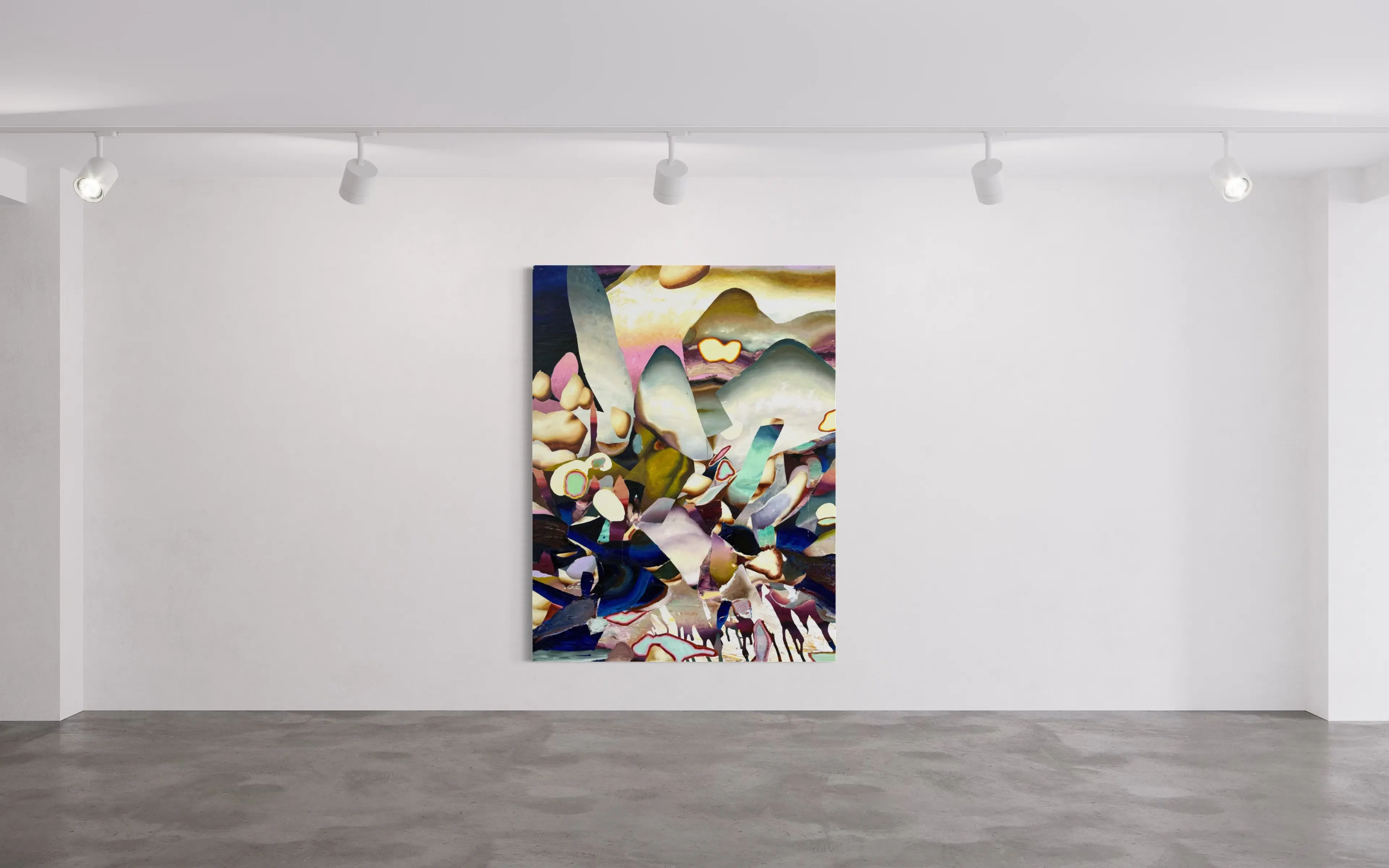 Hier sehen wir das Kunstwerk "Garnished With Fresh Herbs" in der Technik "Öl & Mischtechnik auf Leinwand" aus dem Jahr 2026 des Hamburger Künstlers "Jakob Scheidt", vertreten durch die zeitgenössische Hamburger Kunstgalerie "Galerie von Wegen" mit Sitz im Levantehaus in den Mönckebergstraße 7. 