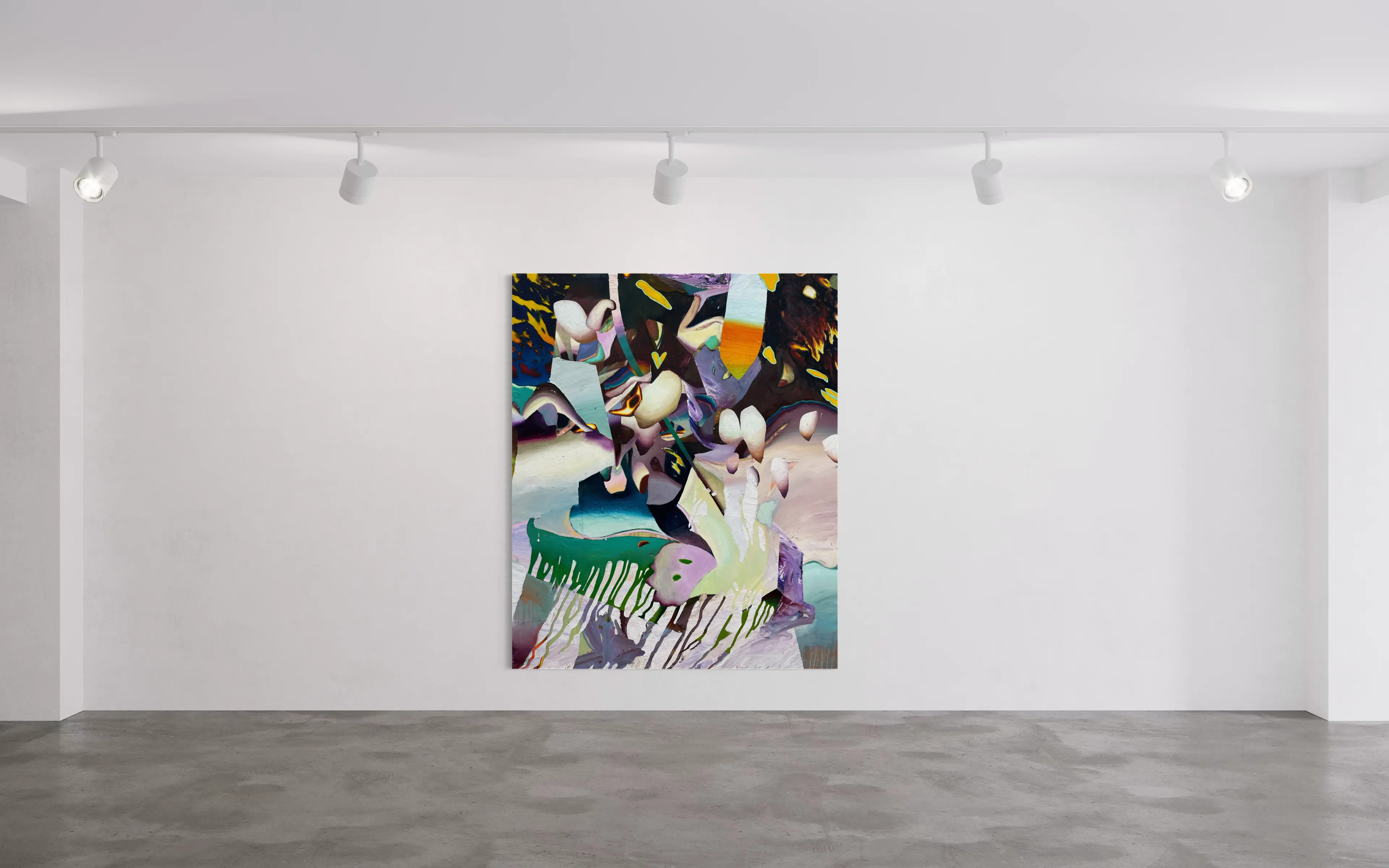 Hier sehen wir das Kunstwerk "Ohne Titel" in der Technik "Öl & Mischtechnik auf Leinwand" aus dem Jahr 2026 des Hamburger Künstlers "Jakob Scheidt", vertreten durch die zeitgenössische Hamburger Kunstgalerie "Galerie von Wegen" mit Sitz im Levantehaus in den Mönckebergstraße 7. 