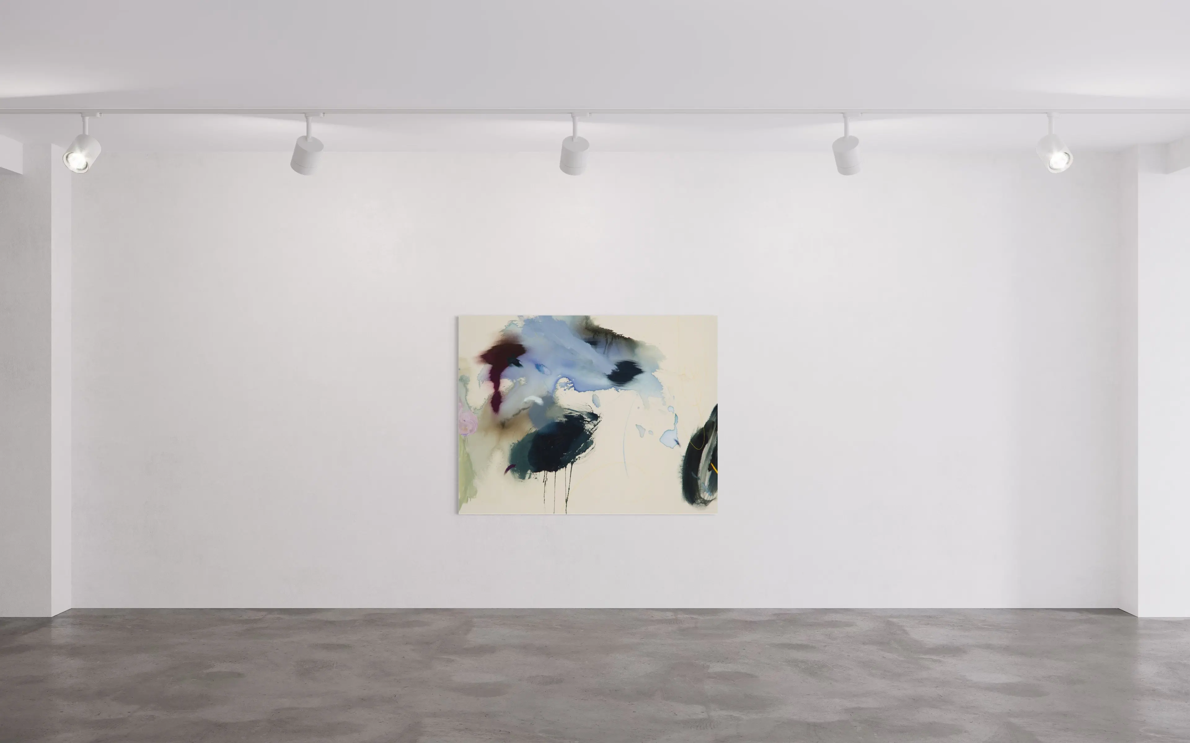 Hier sehen wir das Kunstwerk "A Field Unfolding" in der Technik "Acryl auf Leinwand" aus dem Jahr 2026 der Berliner Künstlerin "Helen Hu", vertreten durch die zeitgenössische Hamburger Kunstgalerie "Galerie von Wegen" mit Sitz im Levantehaus in den Mönckebergstraße 7. 