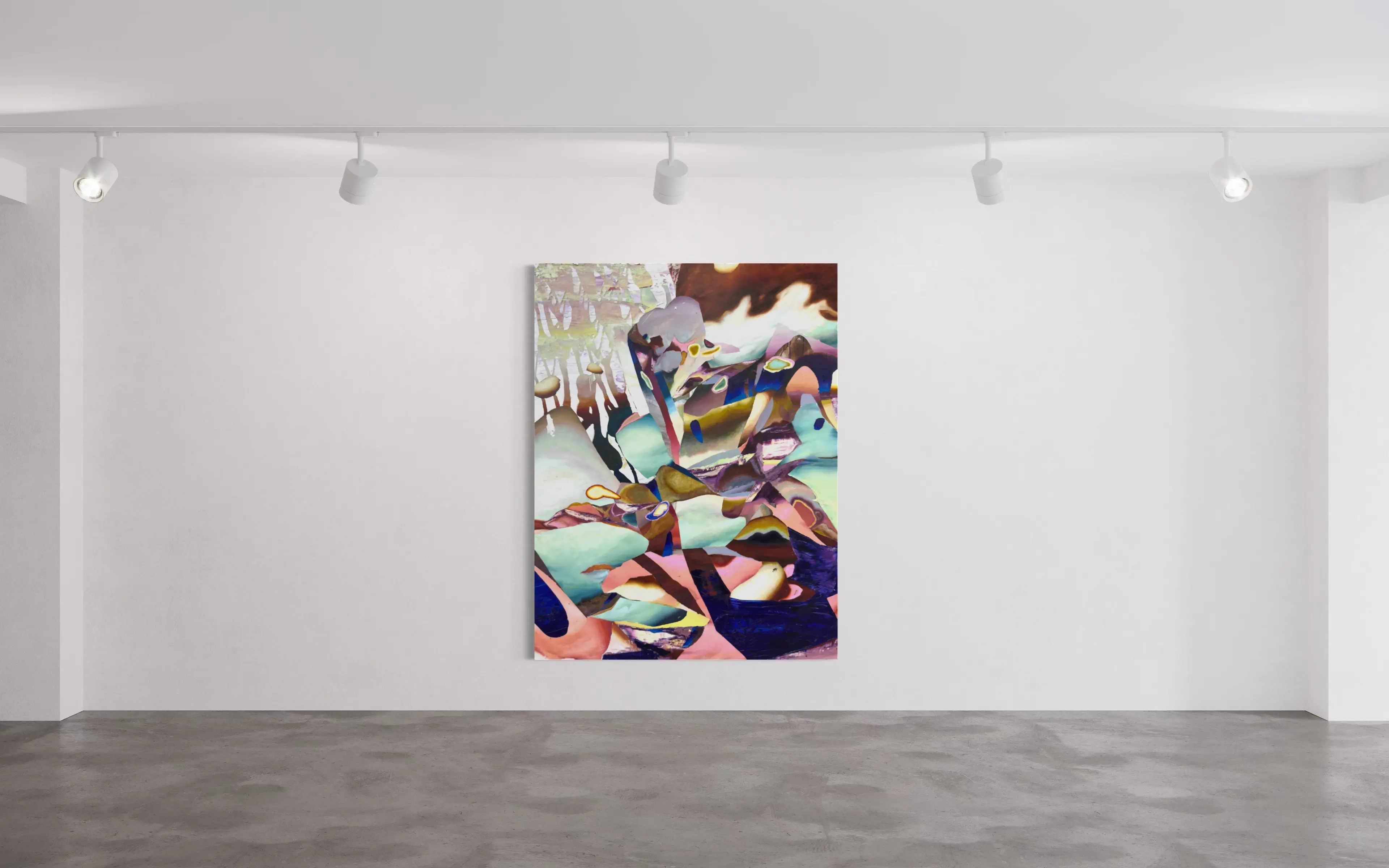 Hier sehen wir das Kunstwerk "Some Assembly Required III" in der Technik "Öl & Mischtechnik auf Leinwand" aus dem Jahr 2026 des Hamburger Künstlers "Jakob Scheidt", vertreten durch die zeitgenössische Hamburger Kunstgalerie "Galerie von Wegen" mit Sitz im Levantehaus in den Mönckebergstraße 7. 